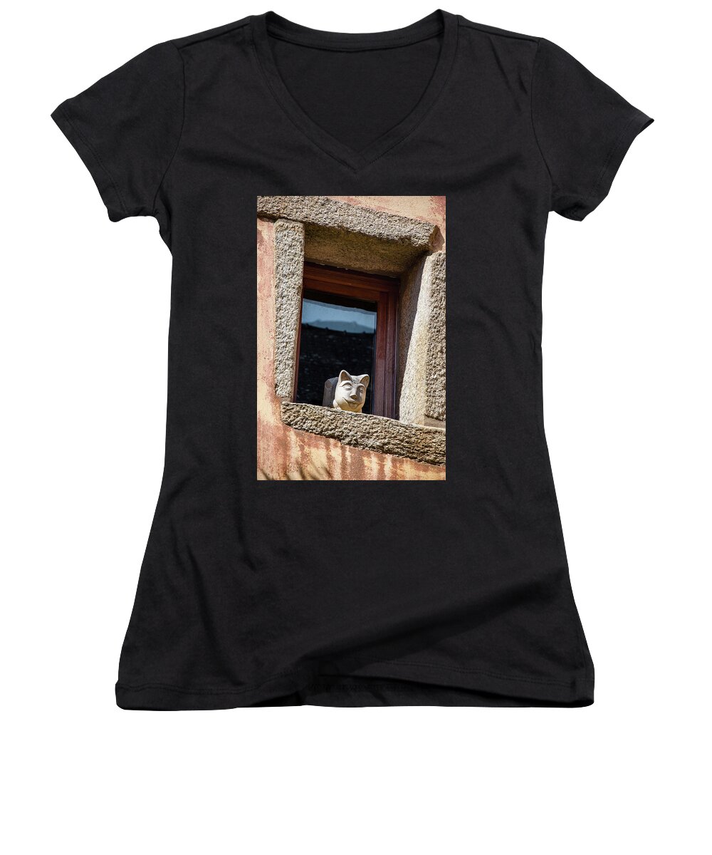 Art & Sculpture Women's V-Neck featuring the photograph A Cat on Hot Bricks by Geoff Smith