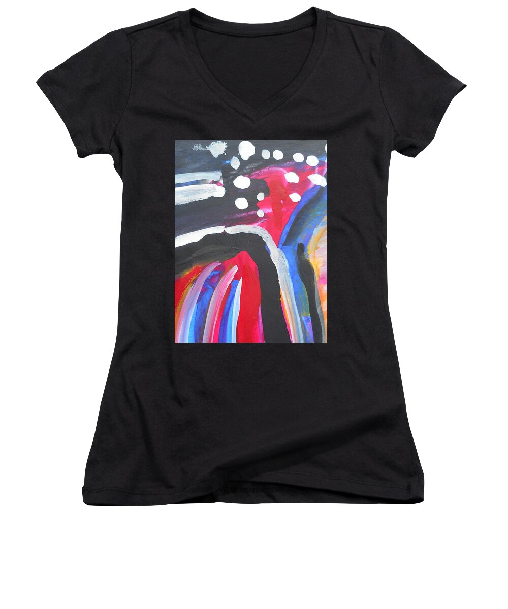 Katerina Stamatelos Art Women's V-Neck featuring the painting A Colorful Path by Katerina Stamatelos