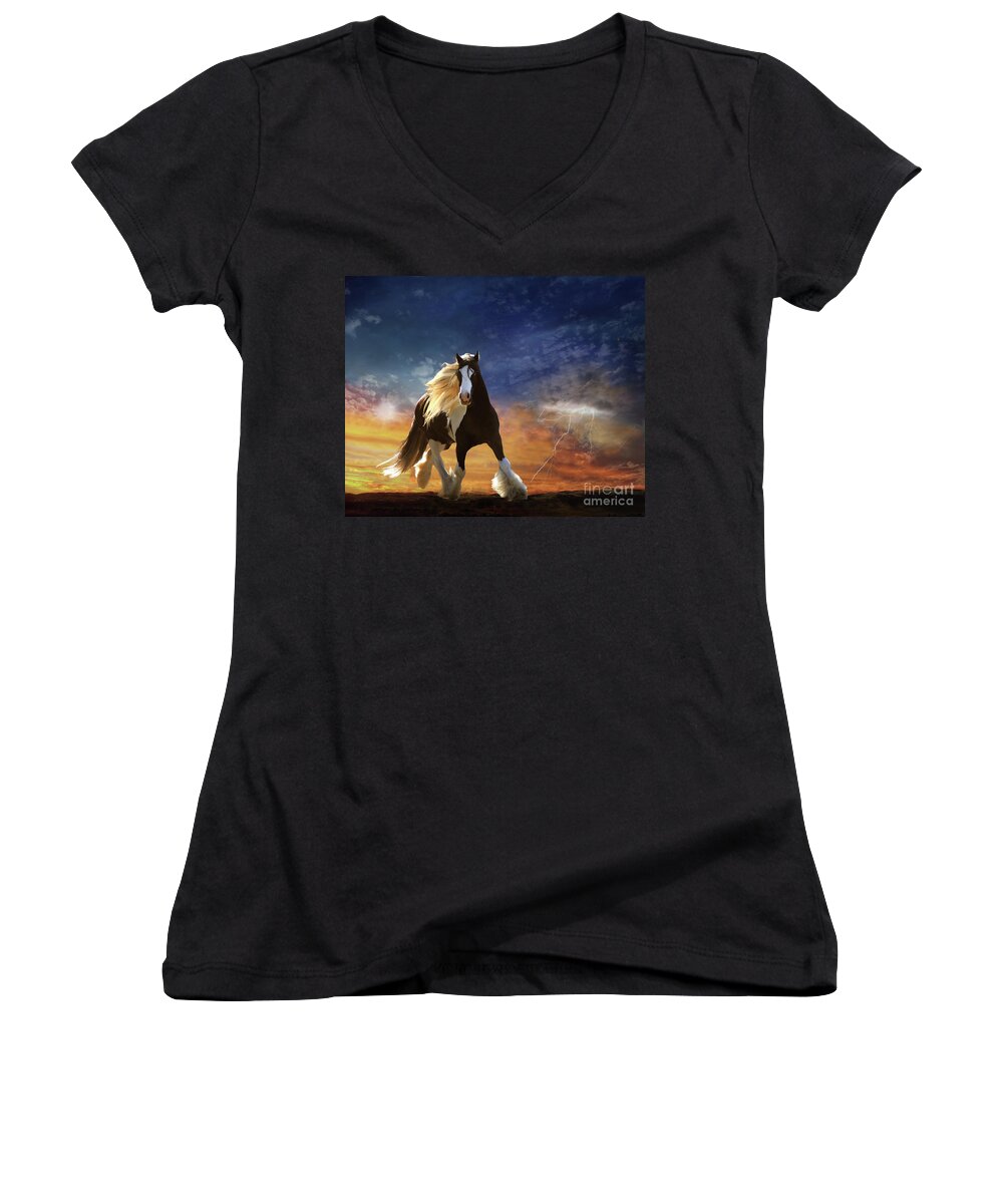 Sunset Women's V-Neck featuring the digital art A Gypsy Storm by Melinda Hughes-Berland