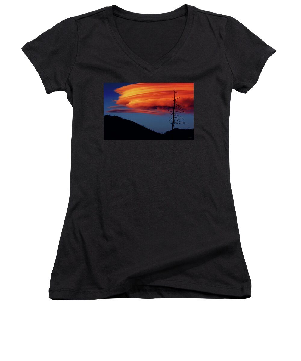 A Women's V-Neck featuring the photograph A Haunting Sunset by Brian Gustafson