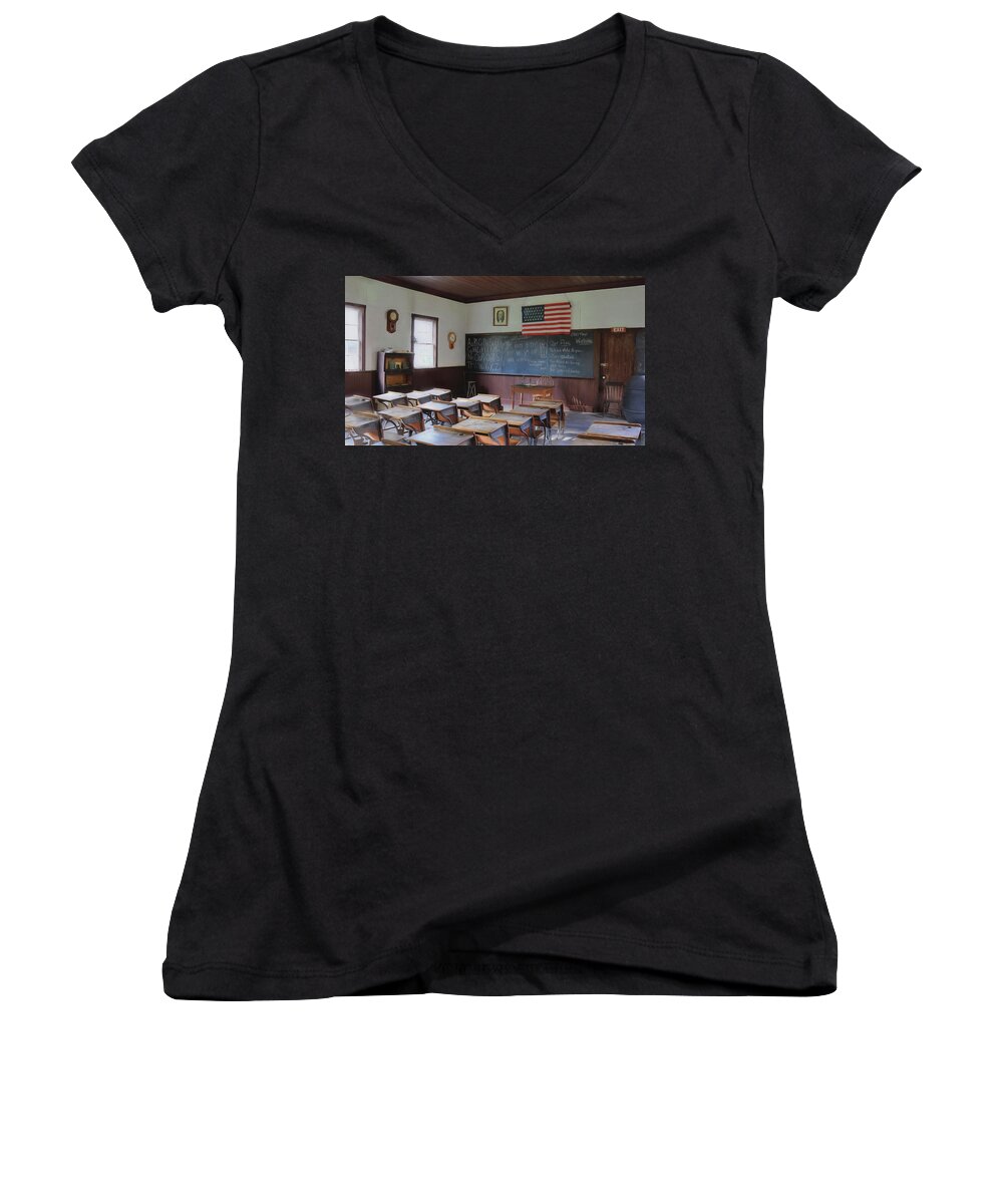 Desk Women's V-Neck featuring the digital art ABC's Of Learning by Sharon Batdorf
