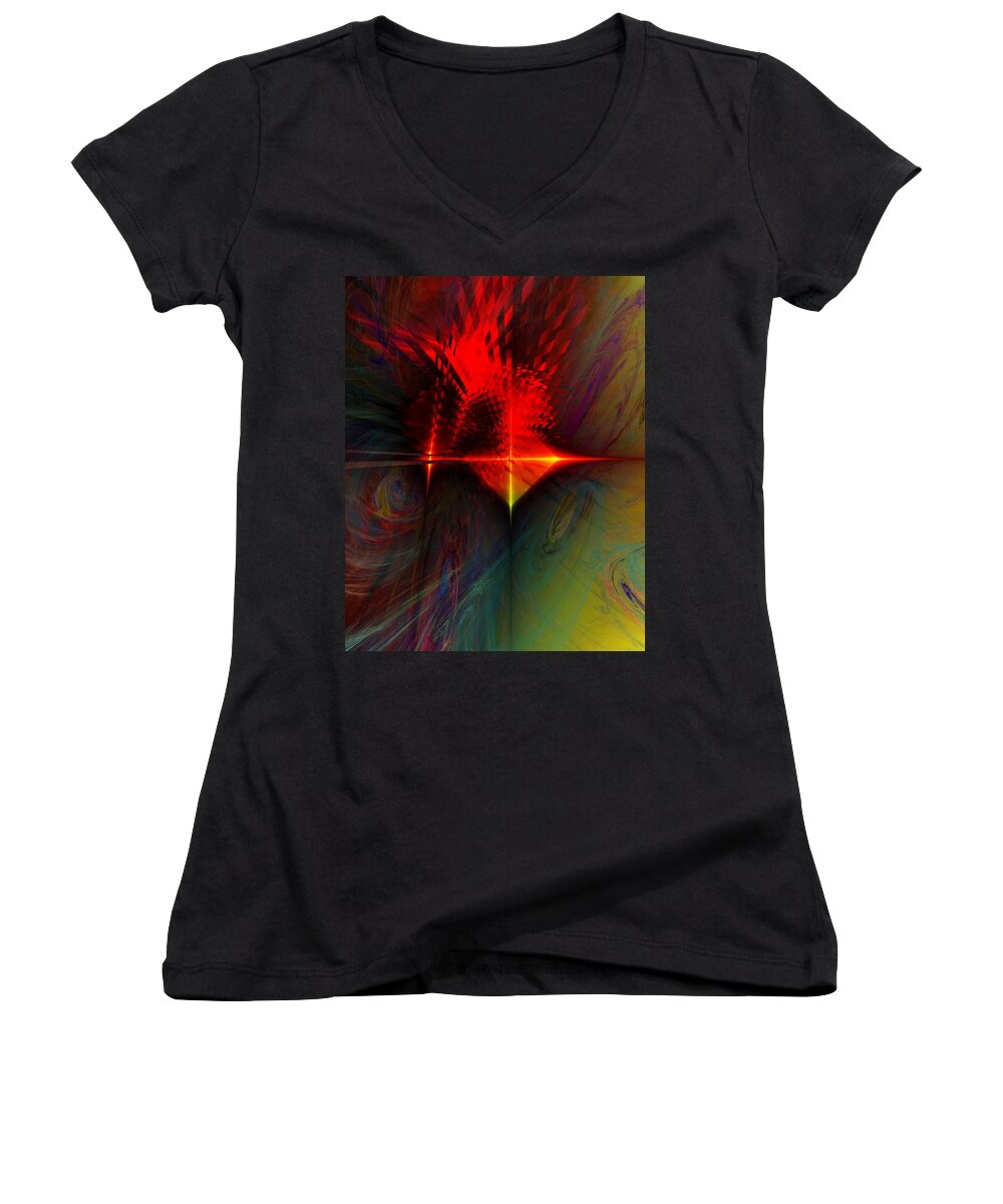 Fine Art Women's V-Neck featuring the digital art Abstract 053011 by David Lane