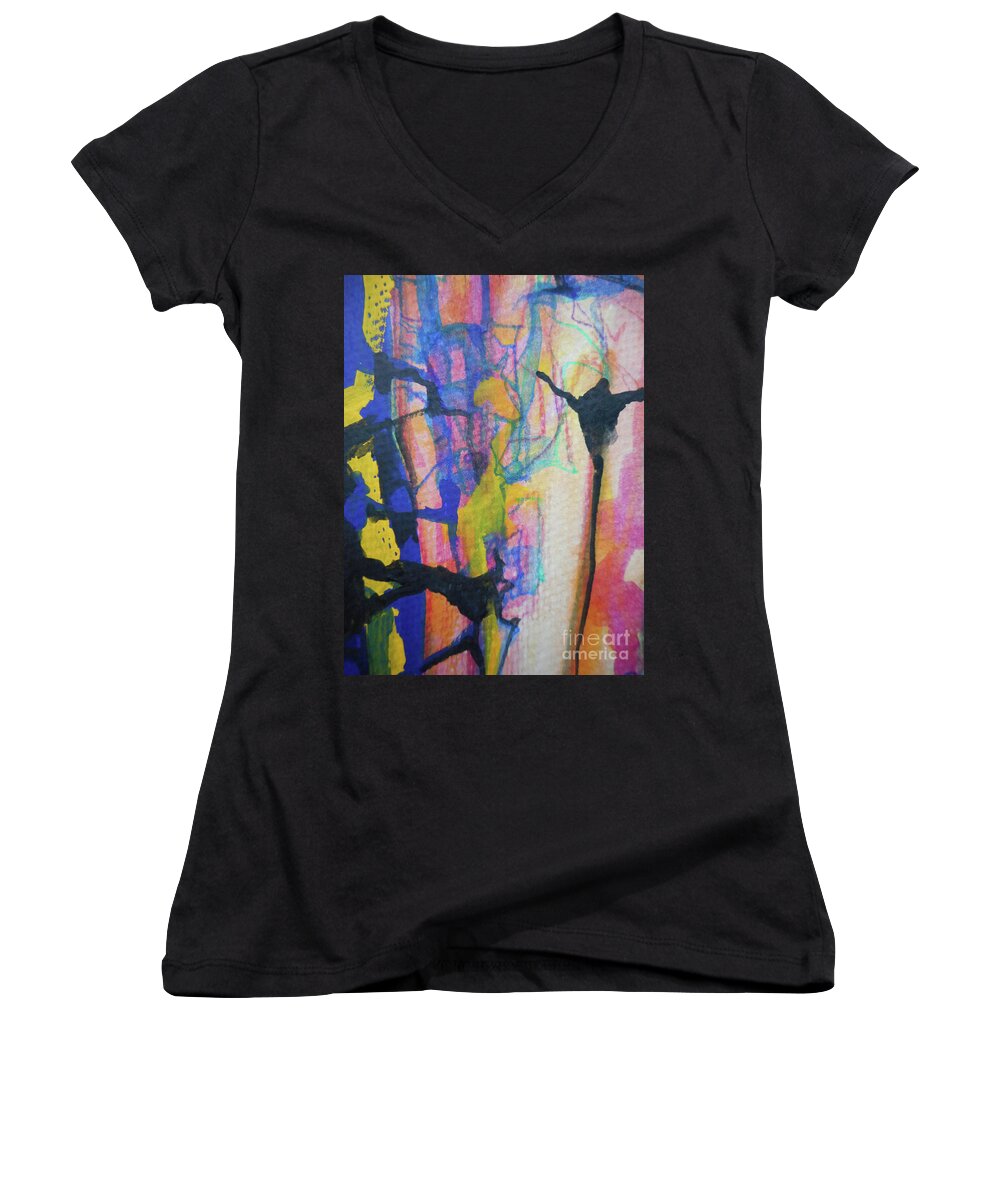 Katerina Stamatelos Women's V-Neck featuring the painting Abstract-3 by Katerina Stamatelos