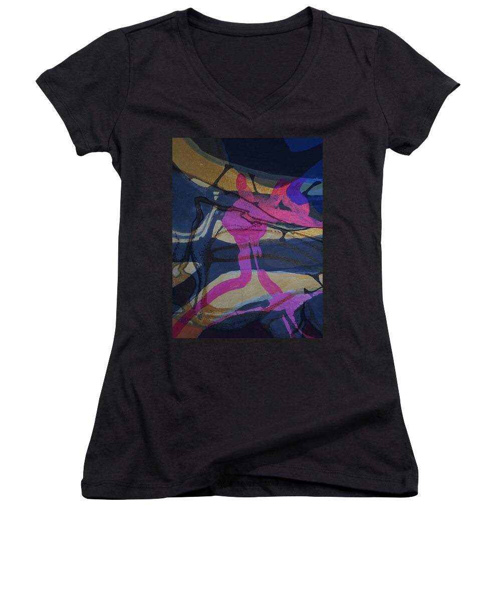 Katerina Stamatelos Women's V-Neck featuring the painting Abstract-33 by Katerina Stamatelos