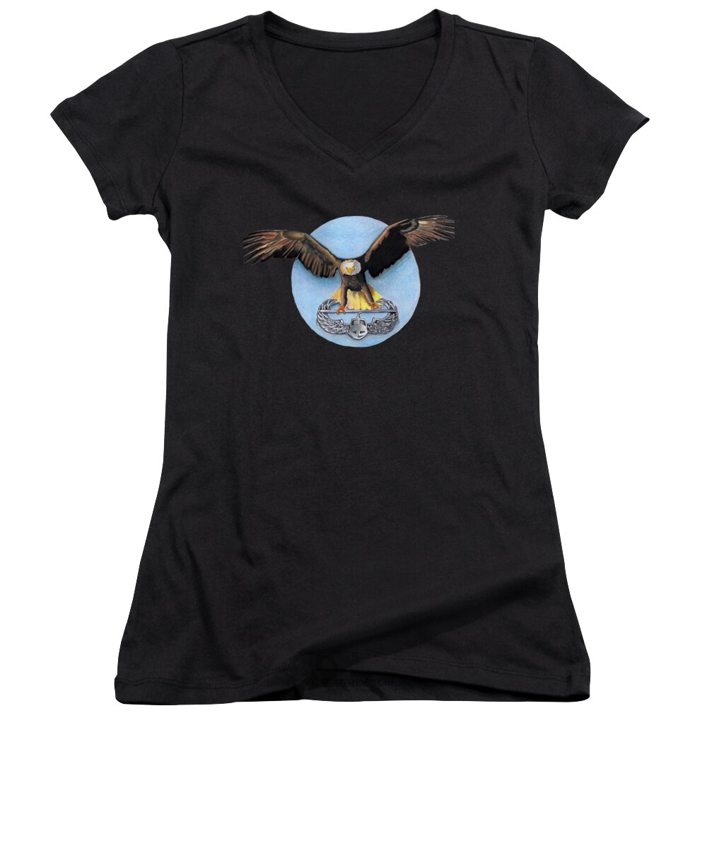 Airborne Women's V-Neck featuring the drawing Airborne by Bill Richards