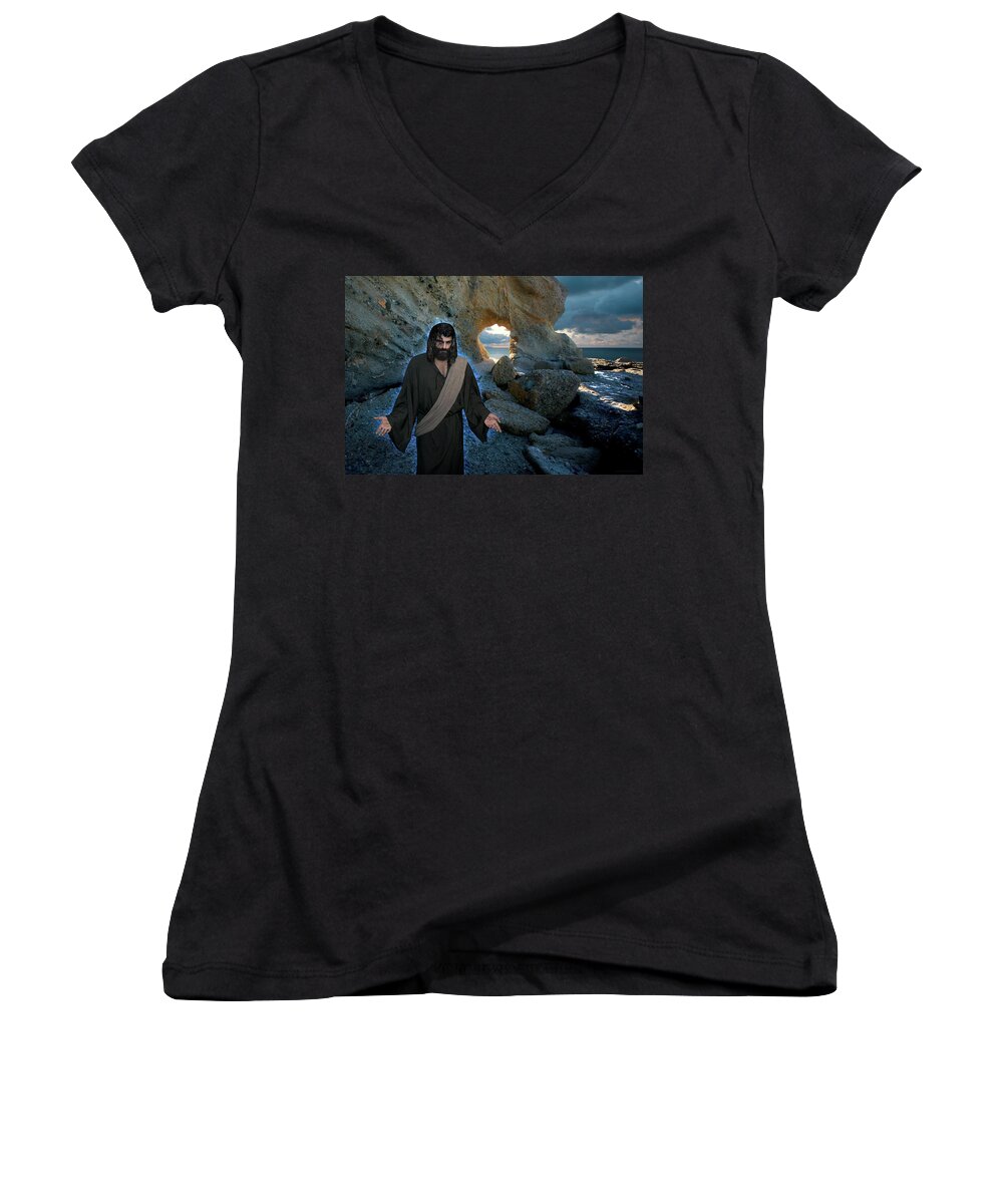 Alex-acropolis-calderon Women's V-Neck featuring the photograph And Surely I Am With You Always To The Very End Of The Age by Acropolis De Versailles