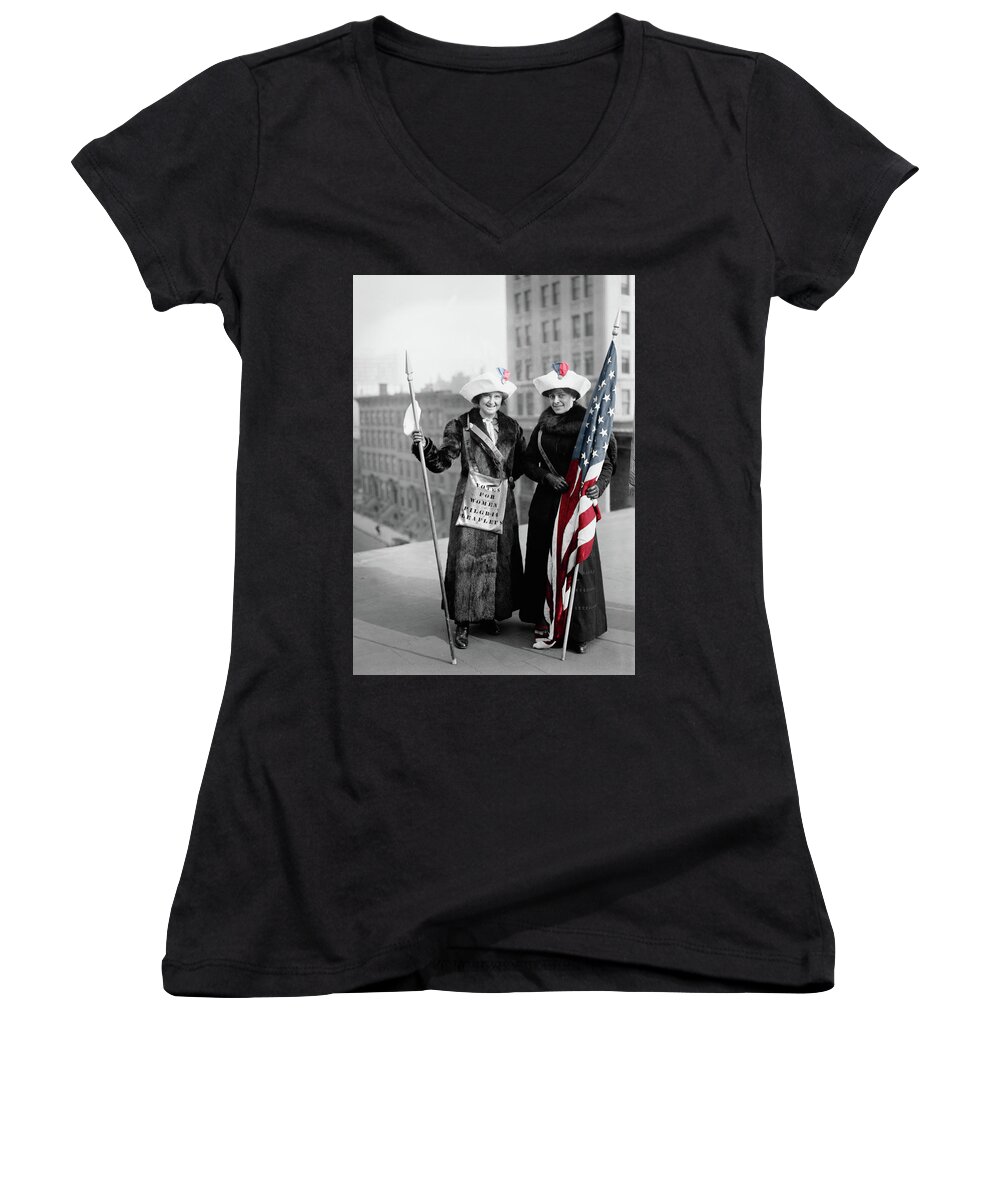 Vintage Women's V-Neck featuring the photograph Antique Photo of Two Women by Karla Beatty