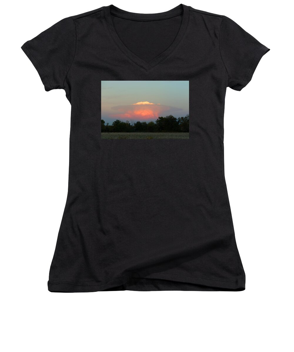 Anvil Cloud Women's V-Neck featuring the digital art Anvil Cloud over Kirksville, MO by Jana Russon