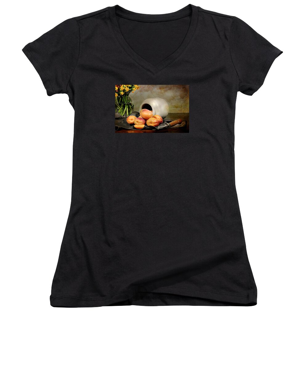 Still Life Women's V-Neck featuring the photograph Apricots by Diana Angstadt