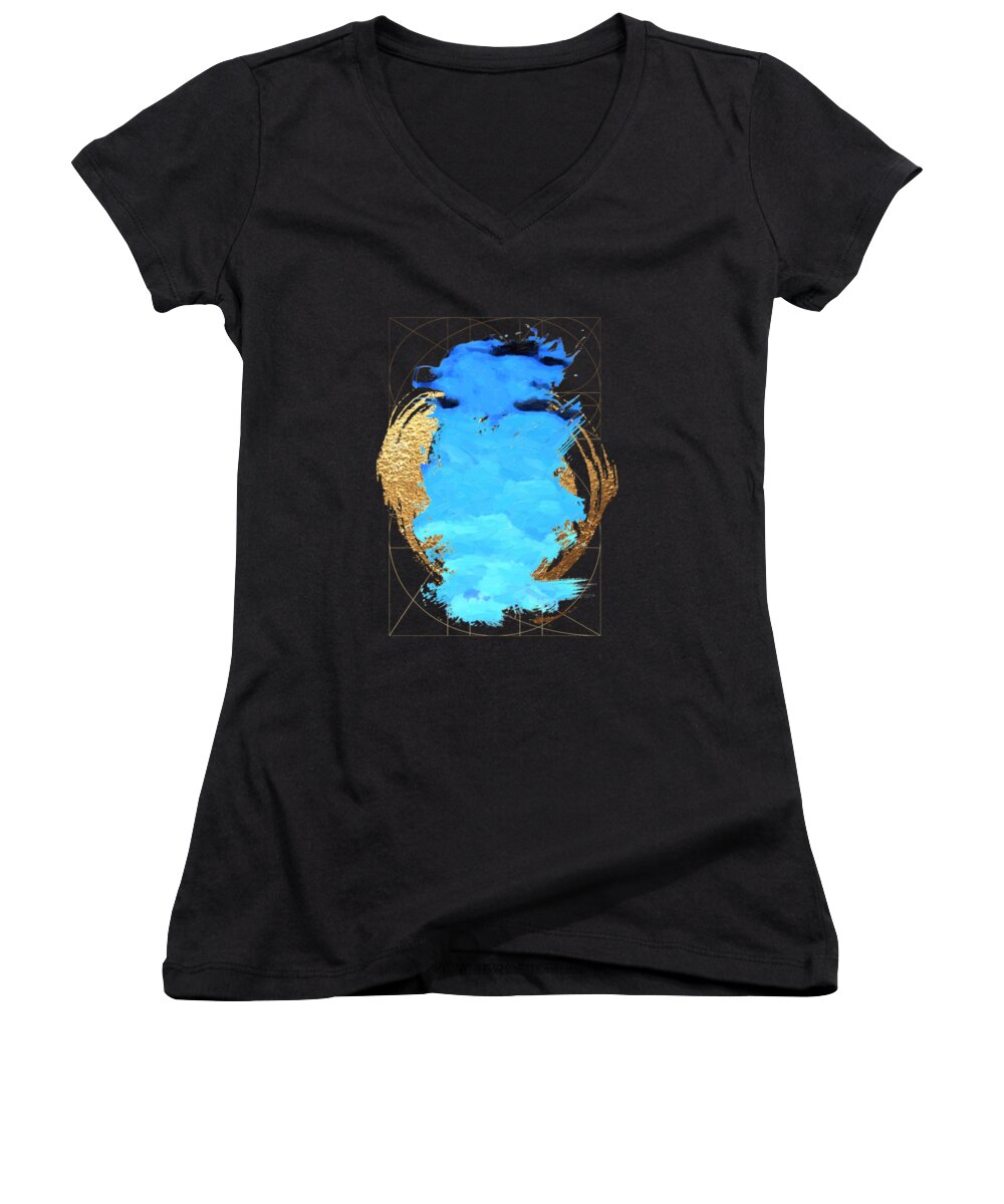 'aqua Gold' Collection By Serge Averbukh Women's V-Neck featuring the digital art Aqua Gold No. 1 by Serge Averbukh