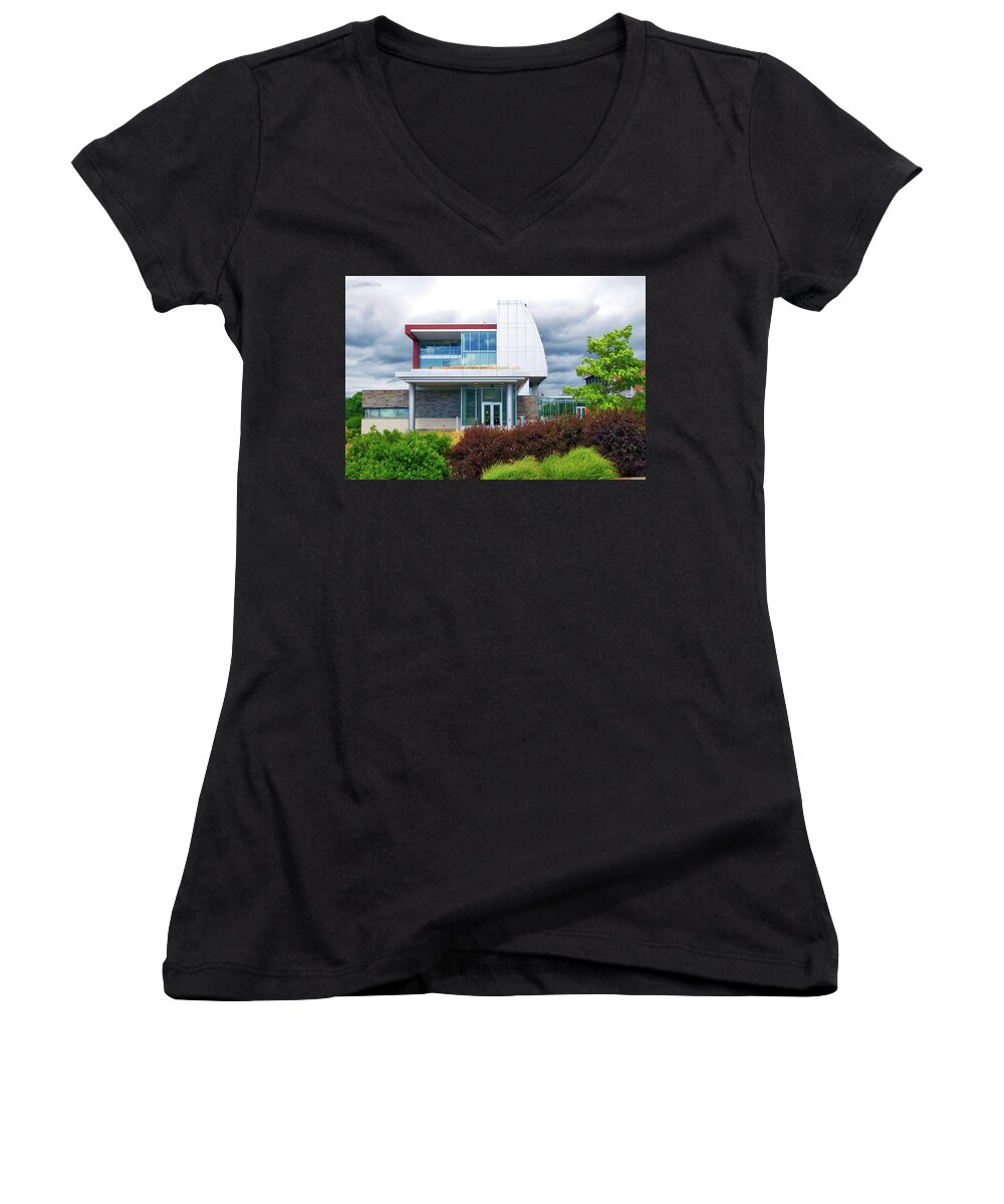 Ithaca College New York Women's V-Neck featuring the photograph Architecture Ithaca College Ithaca New York 02 by Thomas Woolworth