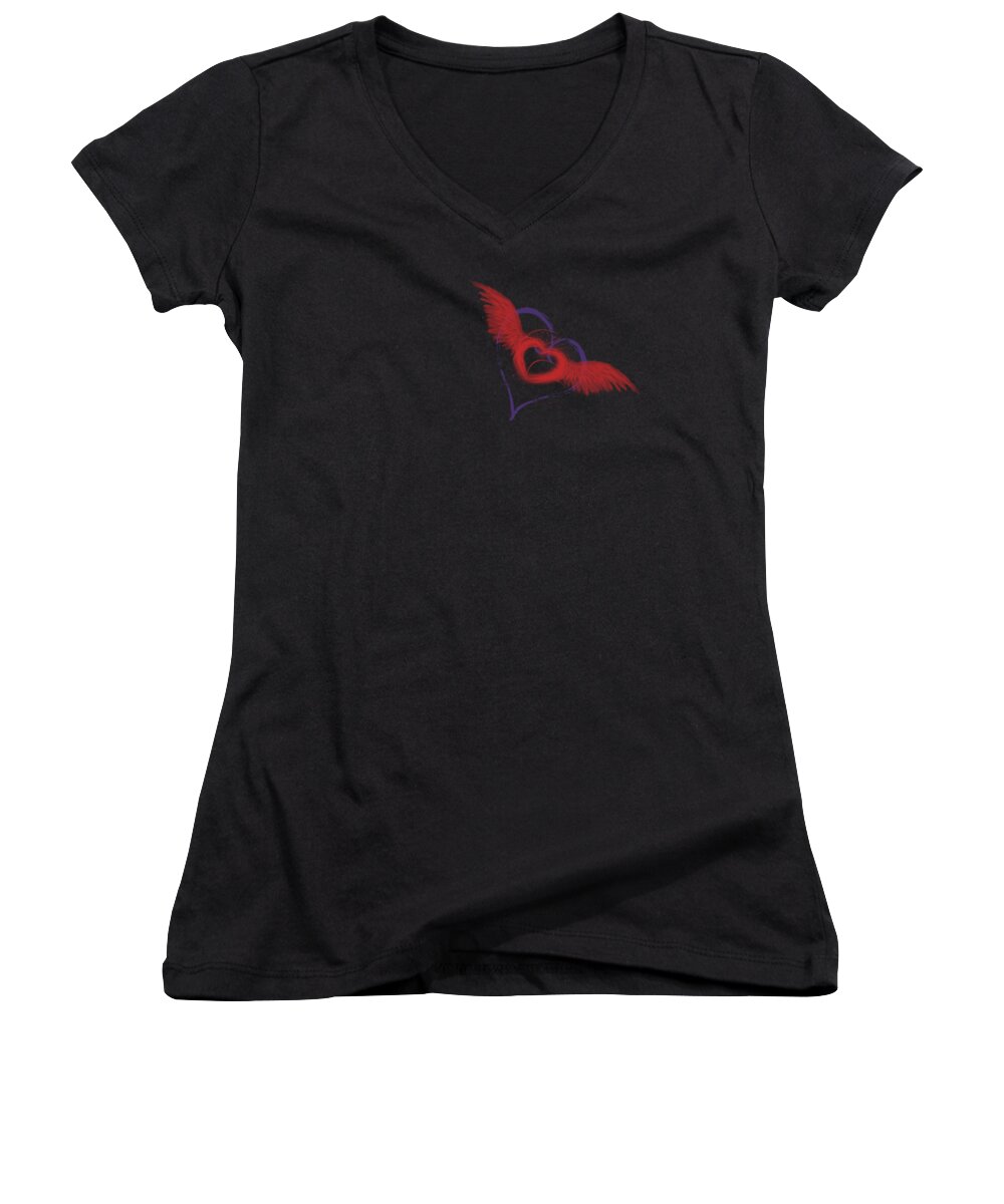 Heart Women's V-Neck featuring the digital art Let Your Heart Take Wings by Linda Lees