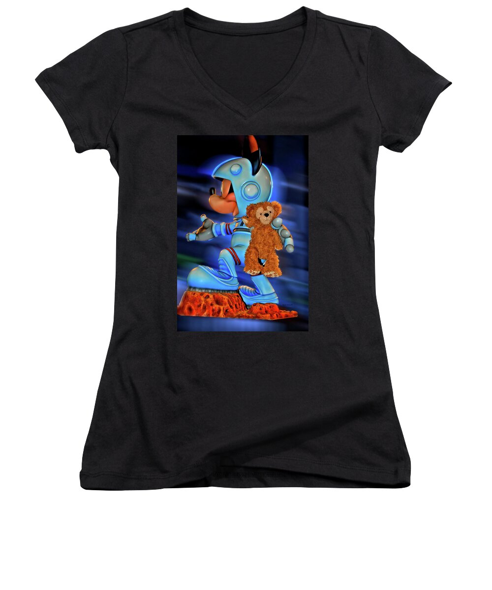 Fantasy Women's V-Neck featuring the photograph Astronaut Training Bear MP by Thomas Woolworth
