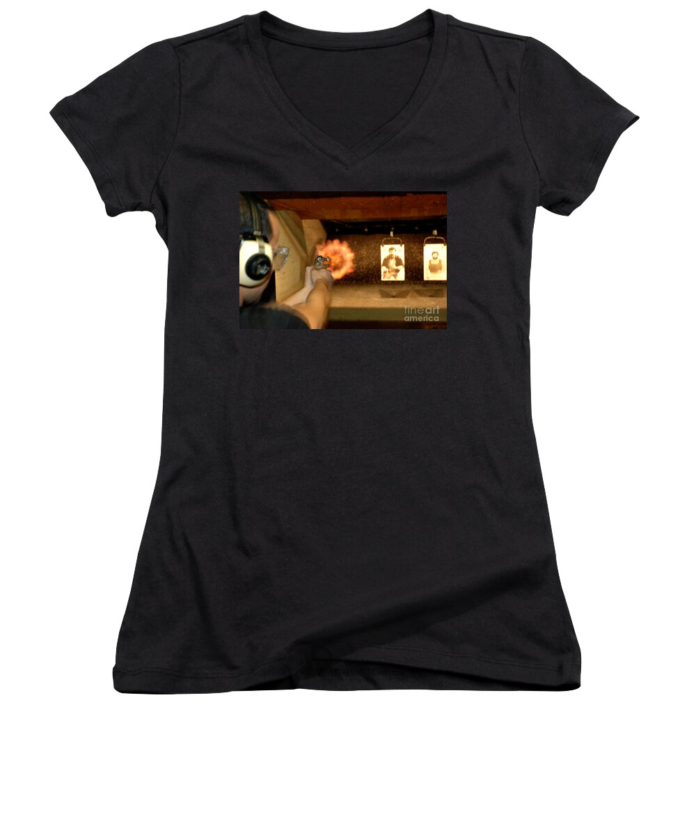 Gun Women's V-Neck featuring the photograph At the Gun Gange by Micah May