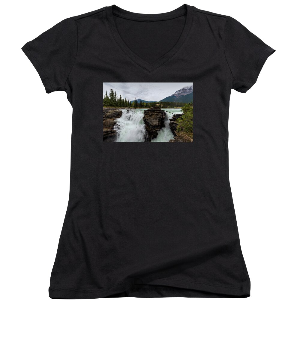 Athabasca Falls Women's V-Neck featuring the photograph Athabasca Falls by Nebojsa Novakovic