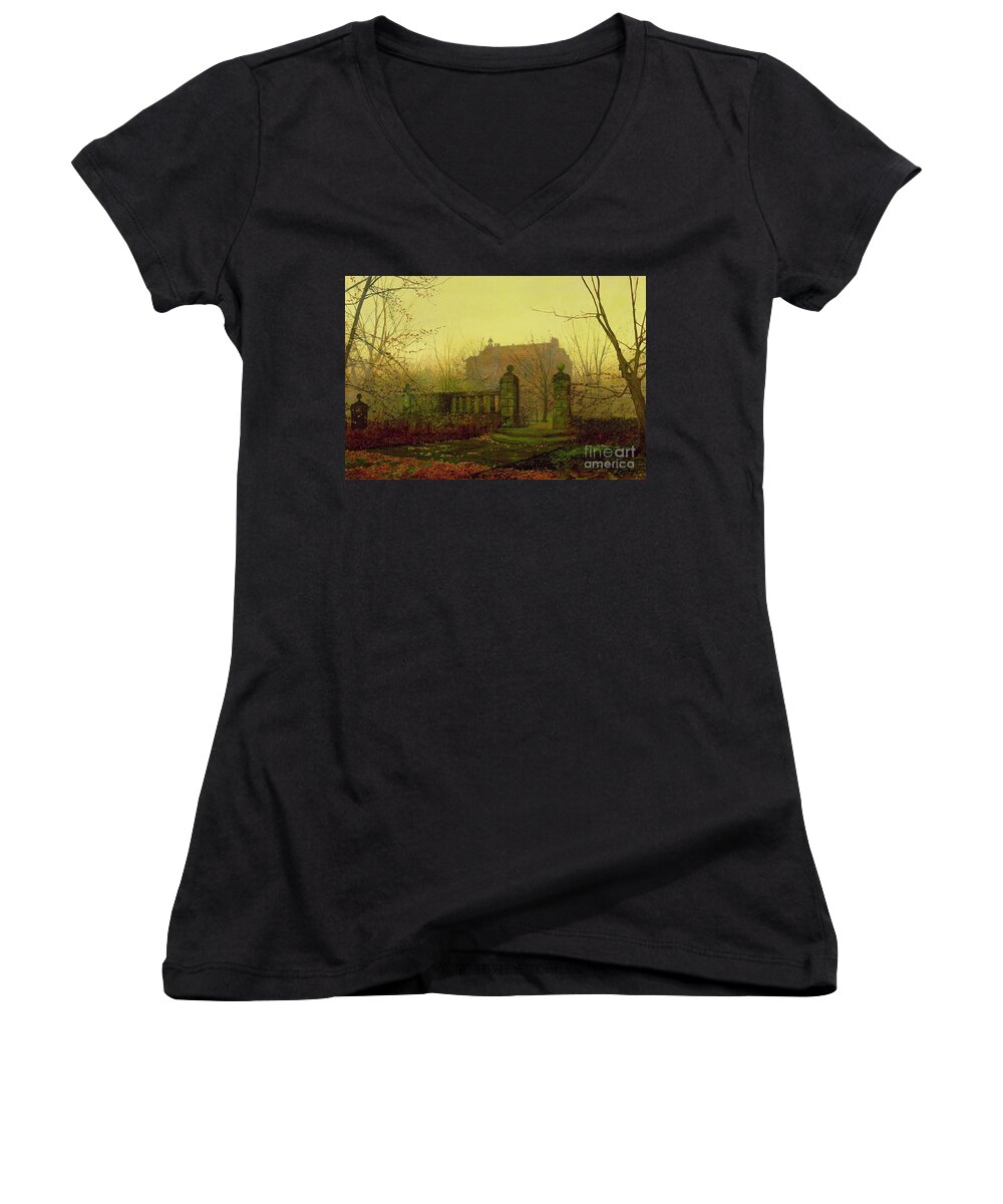 Autumn Women's V-Neck featuring the painting Autumn Morning by John Atkinson Grimshaw