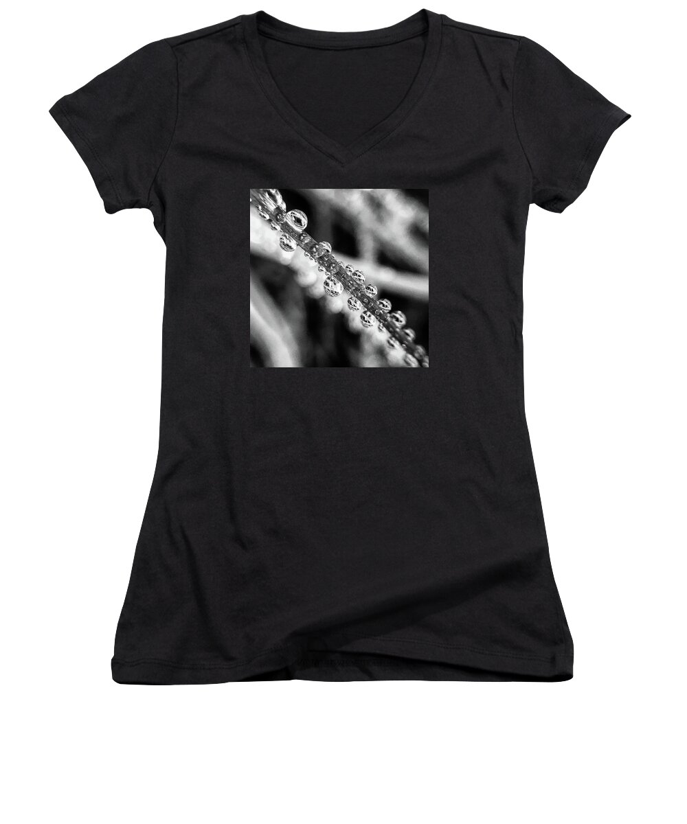  Women's V-Neck featuring the photograph Beaded Chive by Terri Hart-Ellis