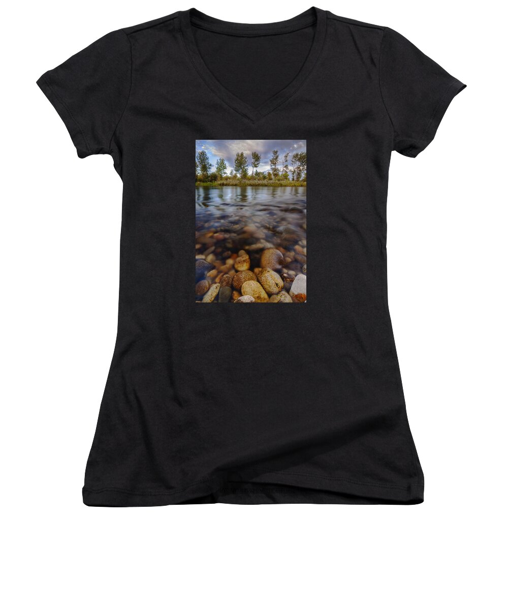 Boise River Women's V-Neck featuring the photograph Beautiful Pebbles in Boise River Idaho by Vishwanath Bhat