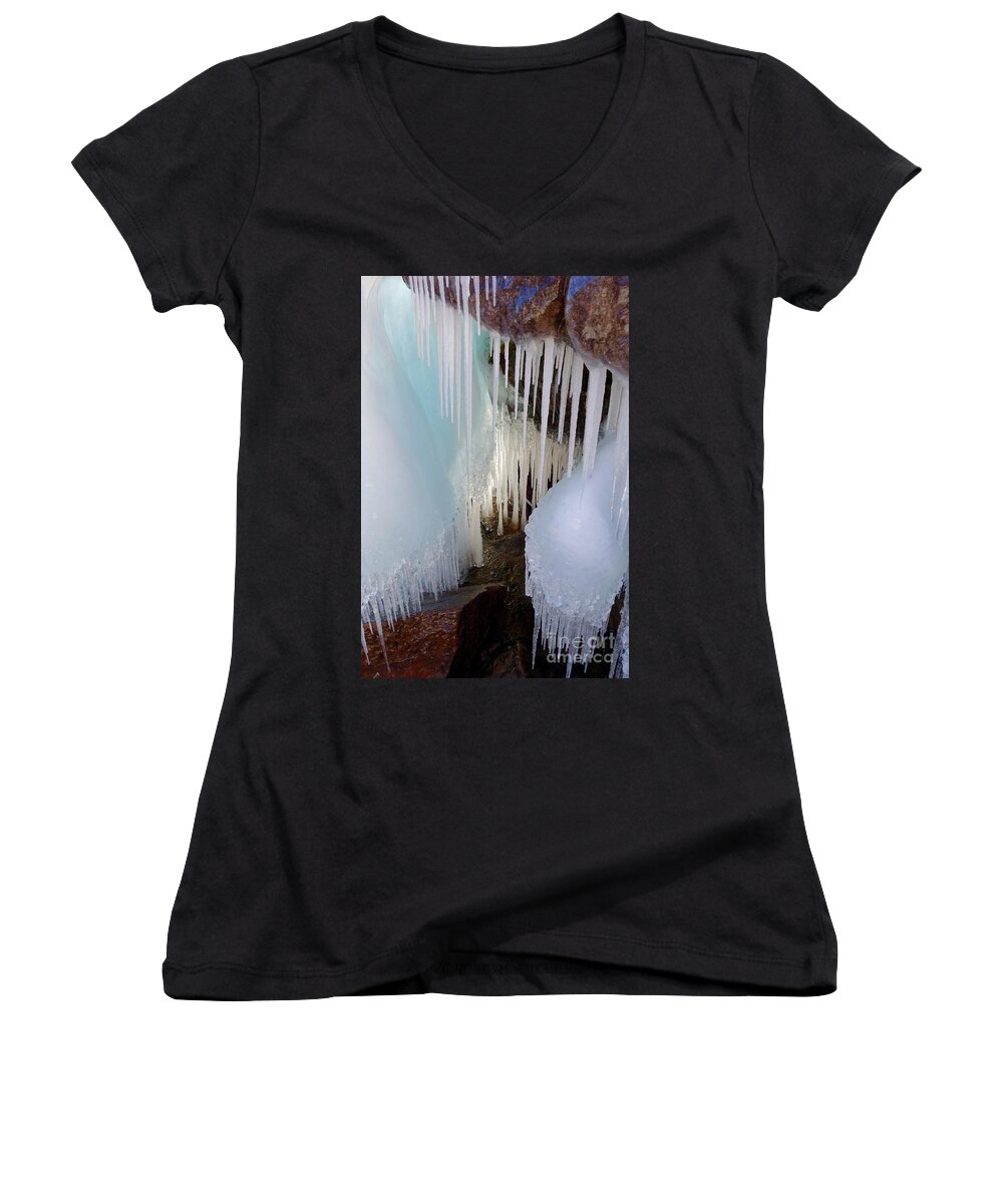 Ice Women's V-Neck featuring the photograph Beauty in the Ice by Sandra Updyke