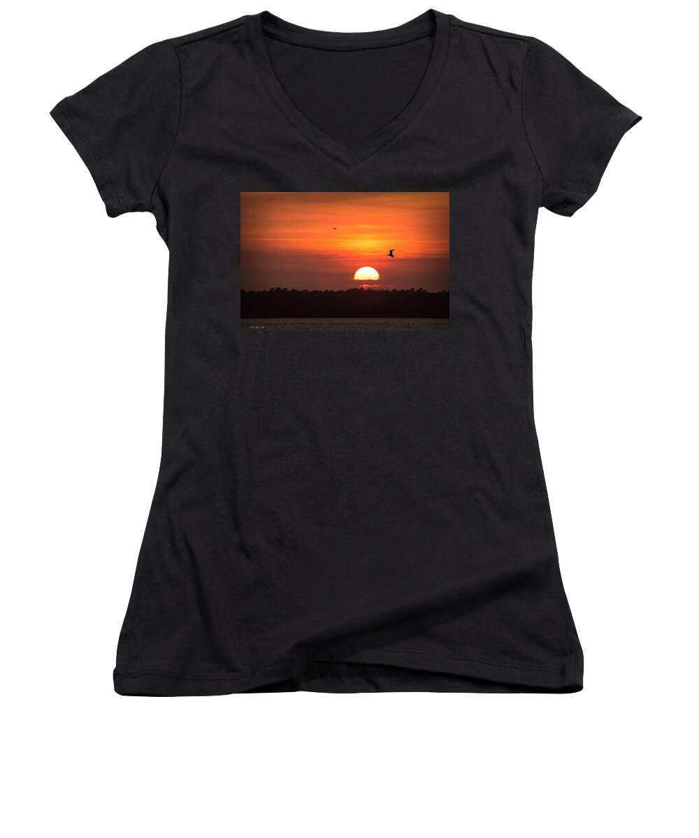  Women's V-Neck featuring the photograph Before The Setting Sun by Phil Mancuso