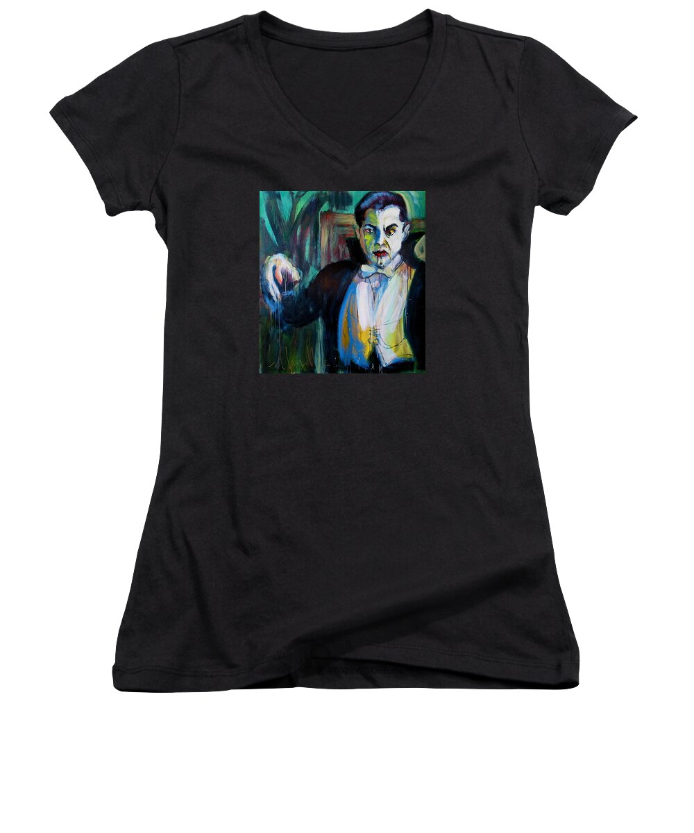 Portraits Women's V-Neck featuring the painting Bela by Les Leffingwell