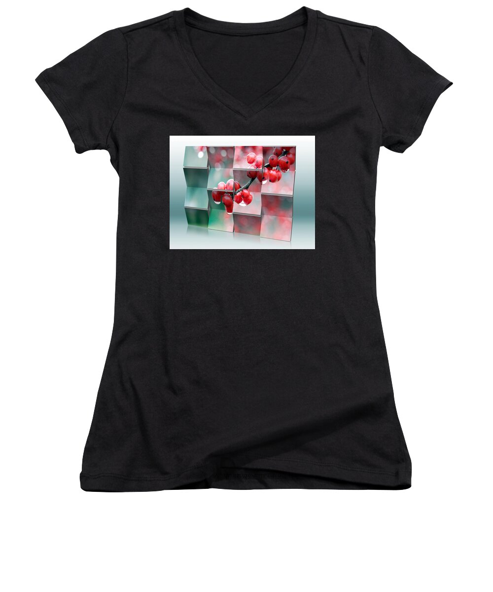 Berry Women's V-Neck featuring the mixed media Berry Rain by Marvin Blaine