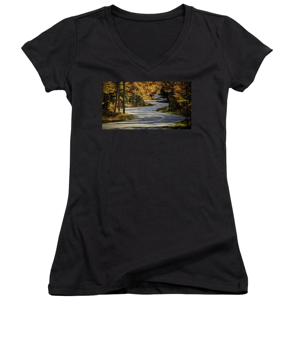 Landscape Women's V-Neck featuring the photograph Best Road Ever by Terry Ann Morris