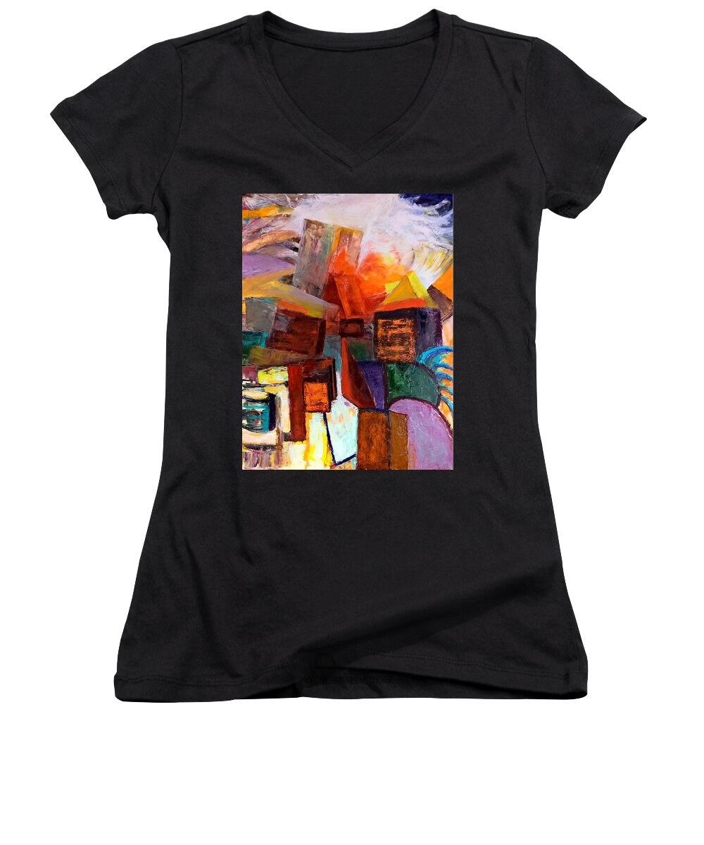 Abstract Women's V-Neck featuring the painting Beyond by Nicolas Bouteneff