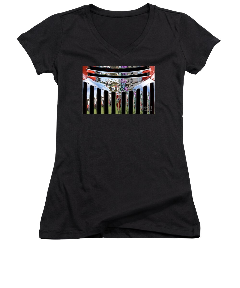 Chrome Women's V-Neck featuring the photograph Chevrolet Grille 02 by Rick Piper Photography