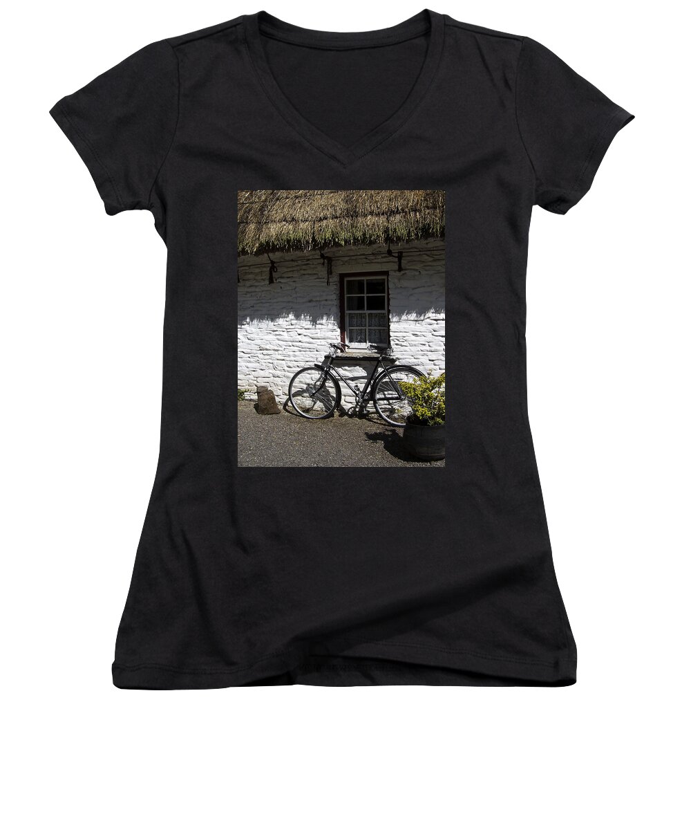 Irish Women's V-Neck featuring the photograph Bike at the Window County Clare Ireland by Teresa Mucha