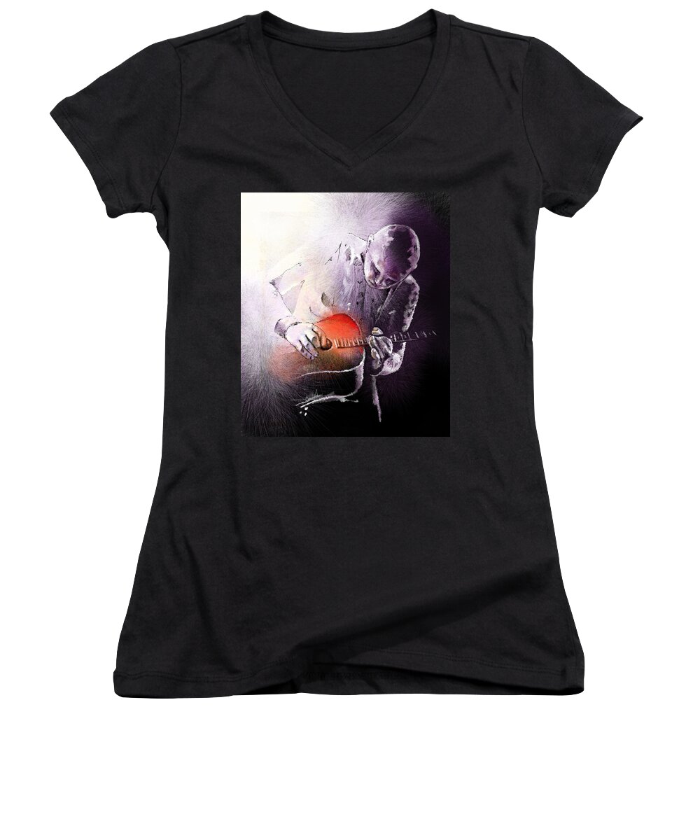 Music Women's V-Neck featuring the painting Billy Corgan by Miki De Goodaboom
