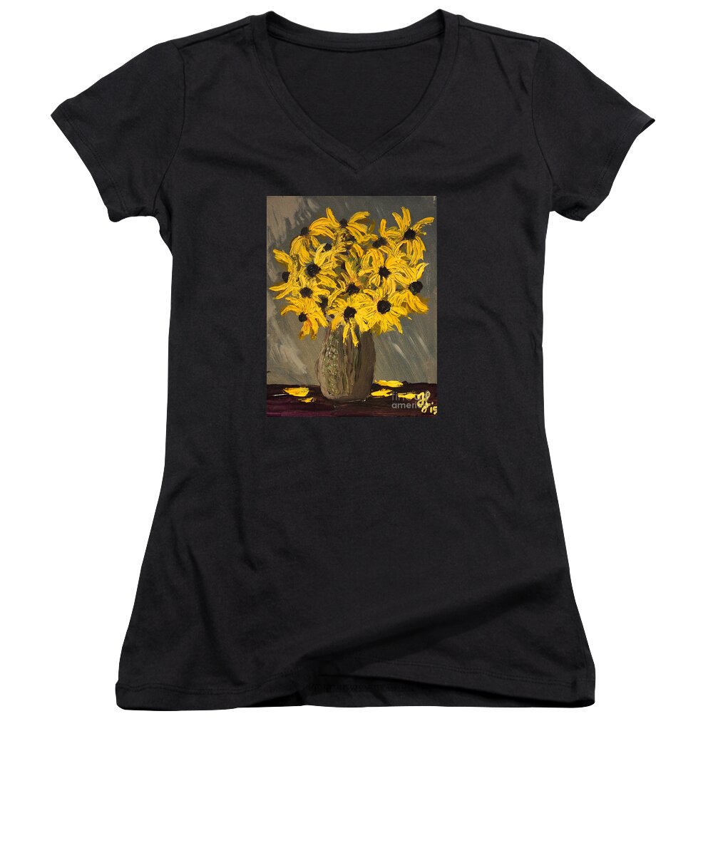 #flowerart Women's V-Neck featuring the painting Black-eyed Susans by Francois Lamothe