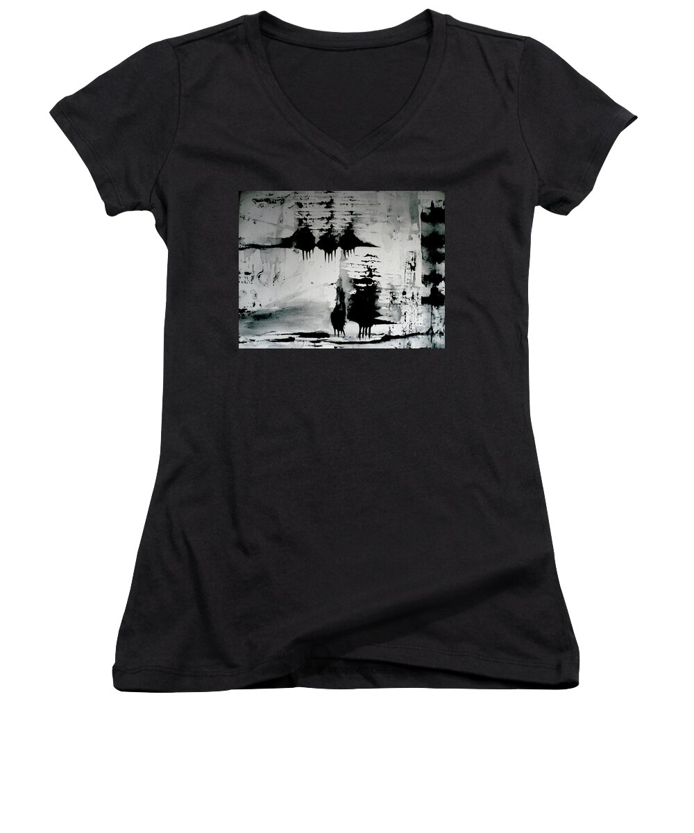 Sheep Women's V-Neck featuring the painting Black Sheep Abstract by 'REA' Gallery