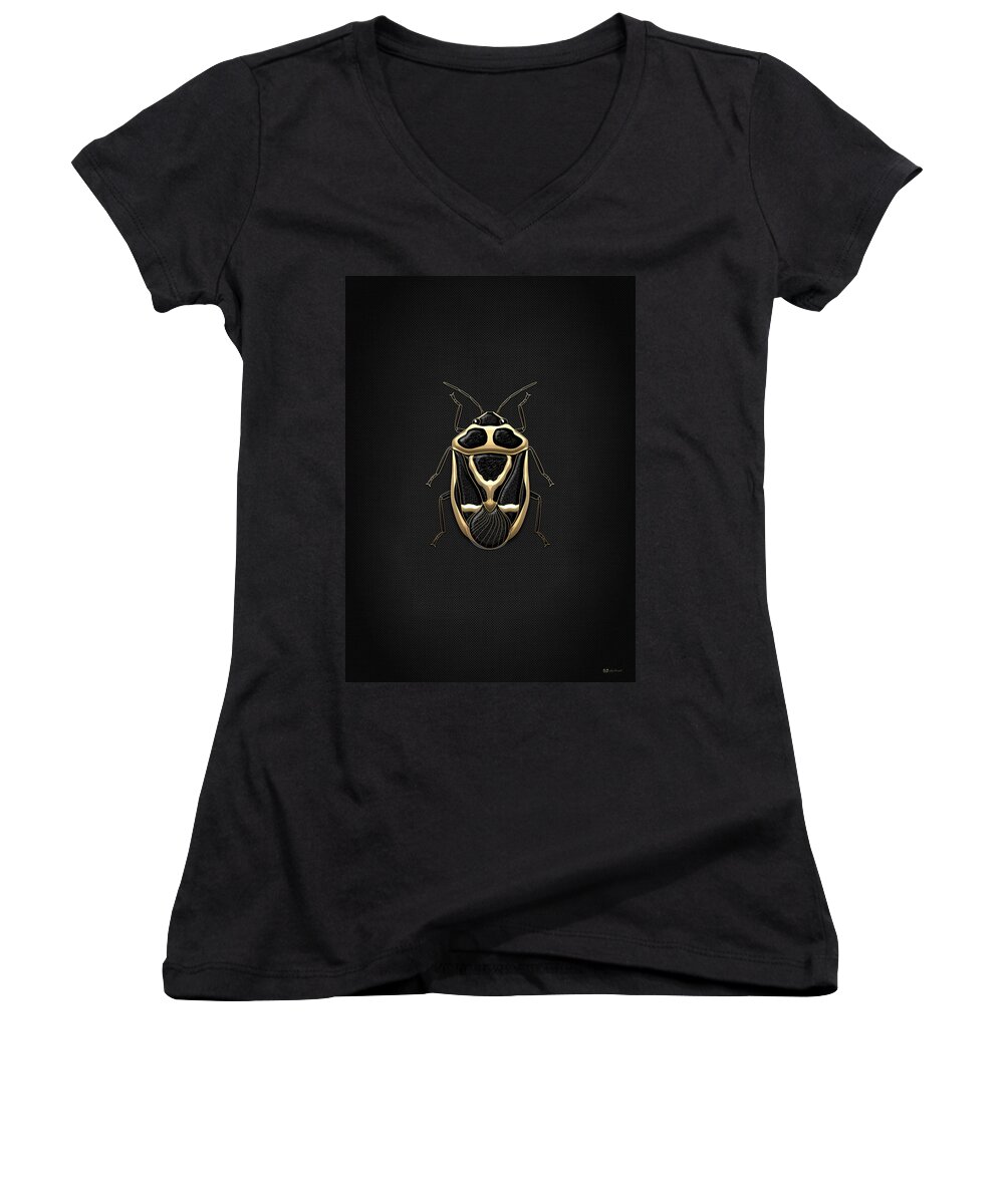 beasts Creatures And Critters Collection By Serge Averbukh Women's V-Neck featuring the photograph Black Shieldbug with Gold Accents by Serge Averbukh