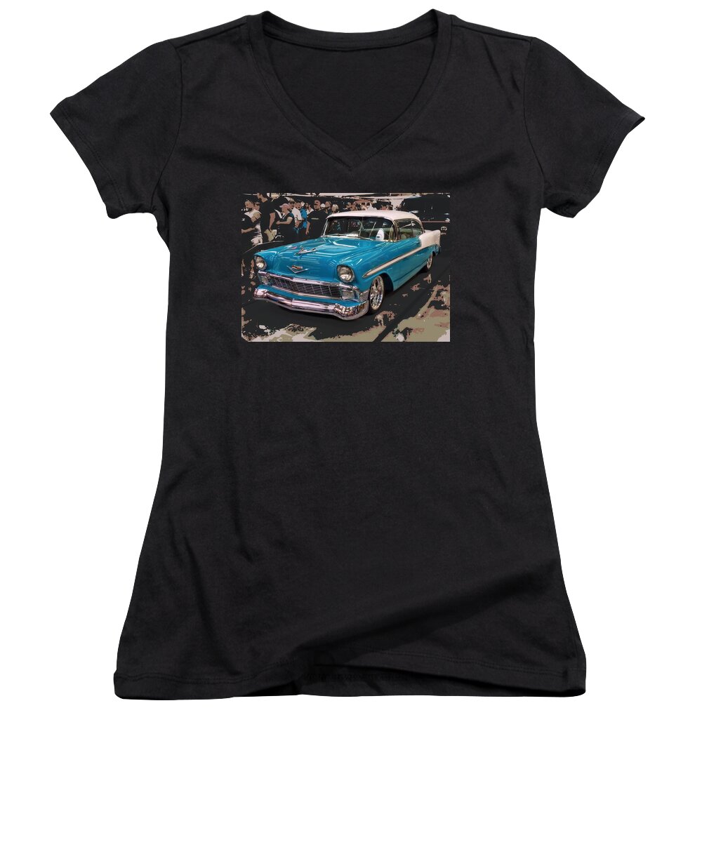 Victor Montgomery Women's V-Neck featuring the photograph Blue '56 by Vic Montgomery