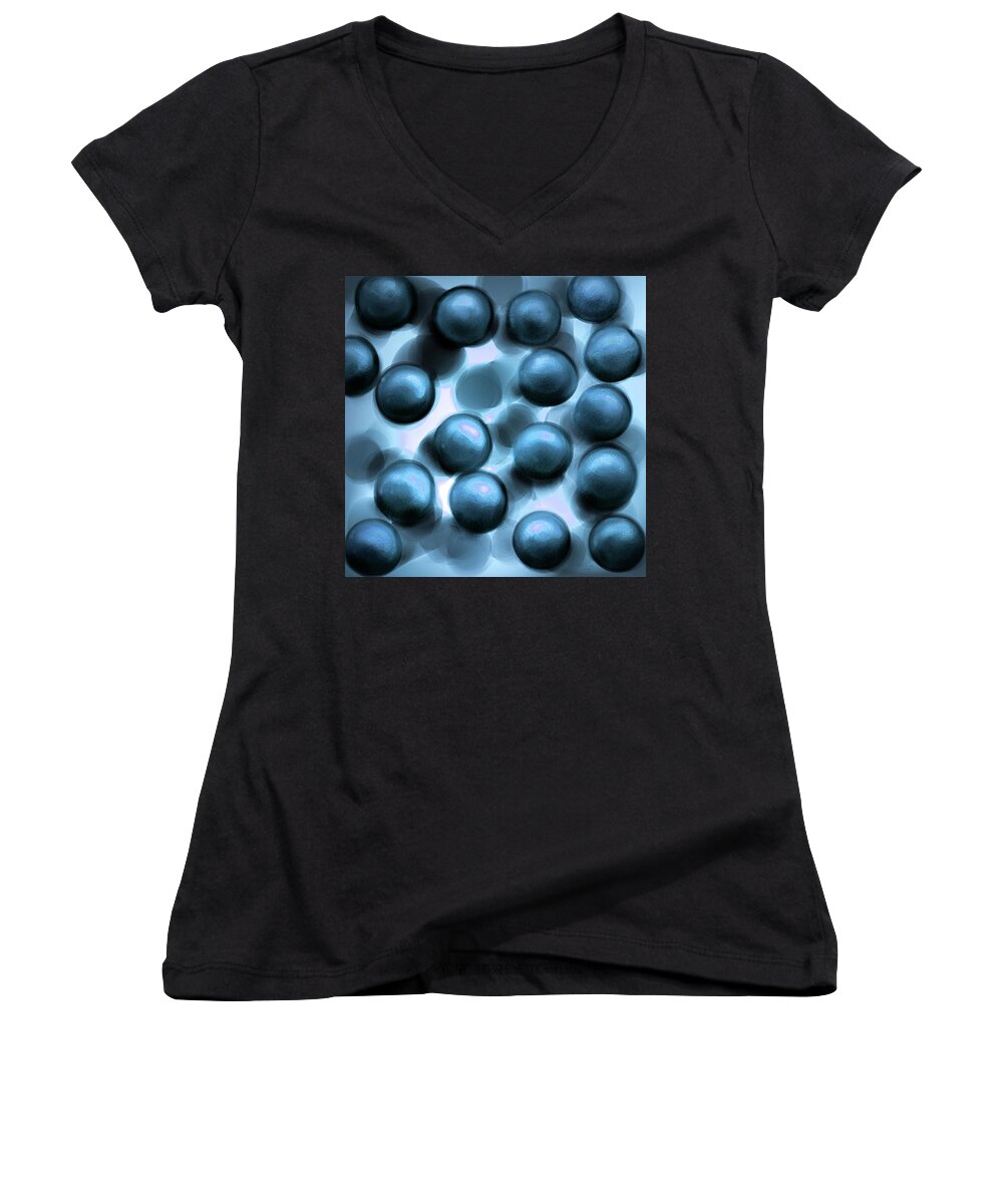 Digital Art Women's V-Neck featuring the digital art Blue Balls by Artful Oasis