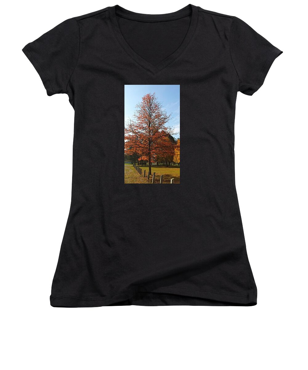 Colorful Women's V-Neck featuring the photograph Blue Sky by Jana E Provenzano
