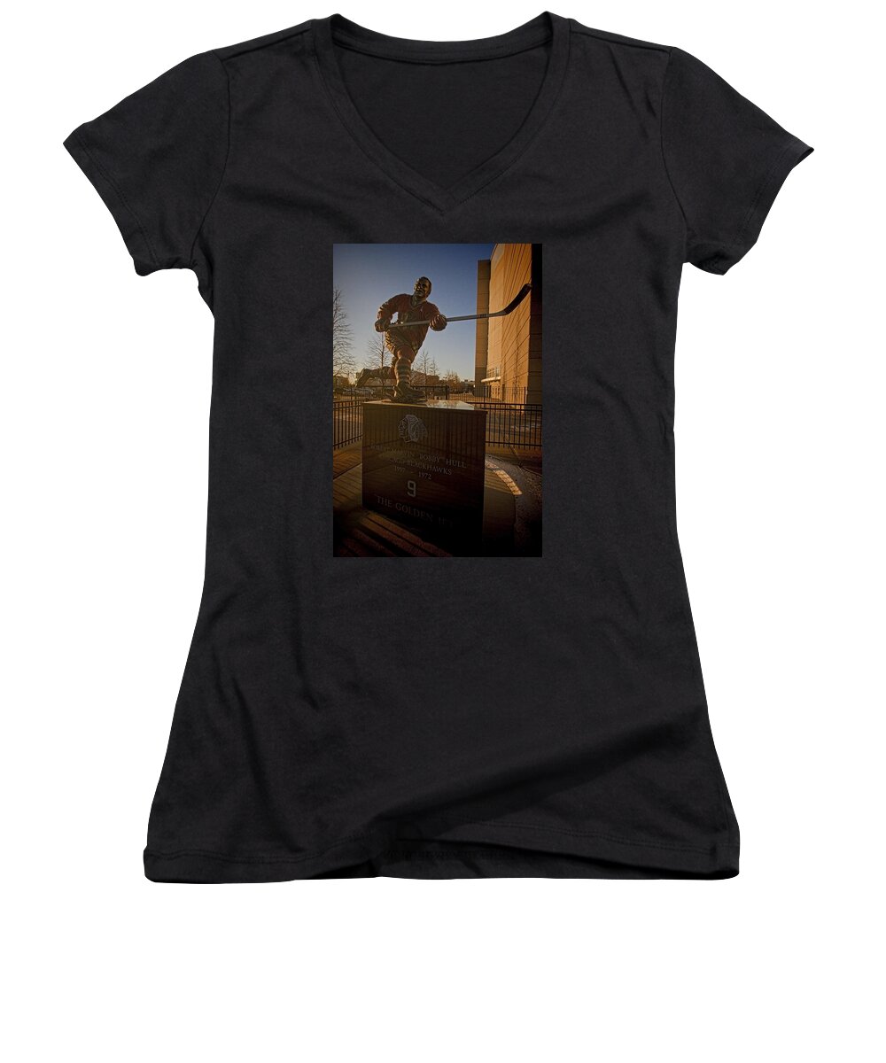 Bobby Hull Women's V-Neck featuring the photograph Bobby Hull Sculpture by Sven Brogren
