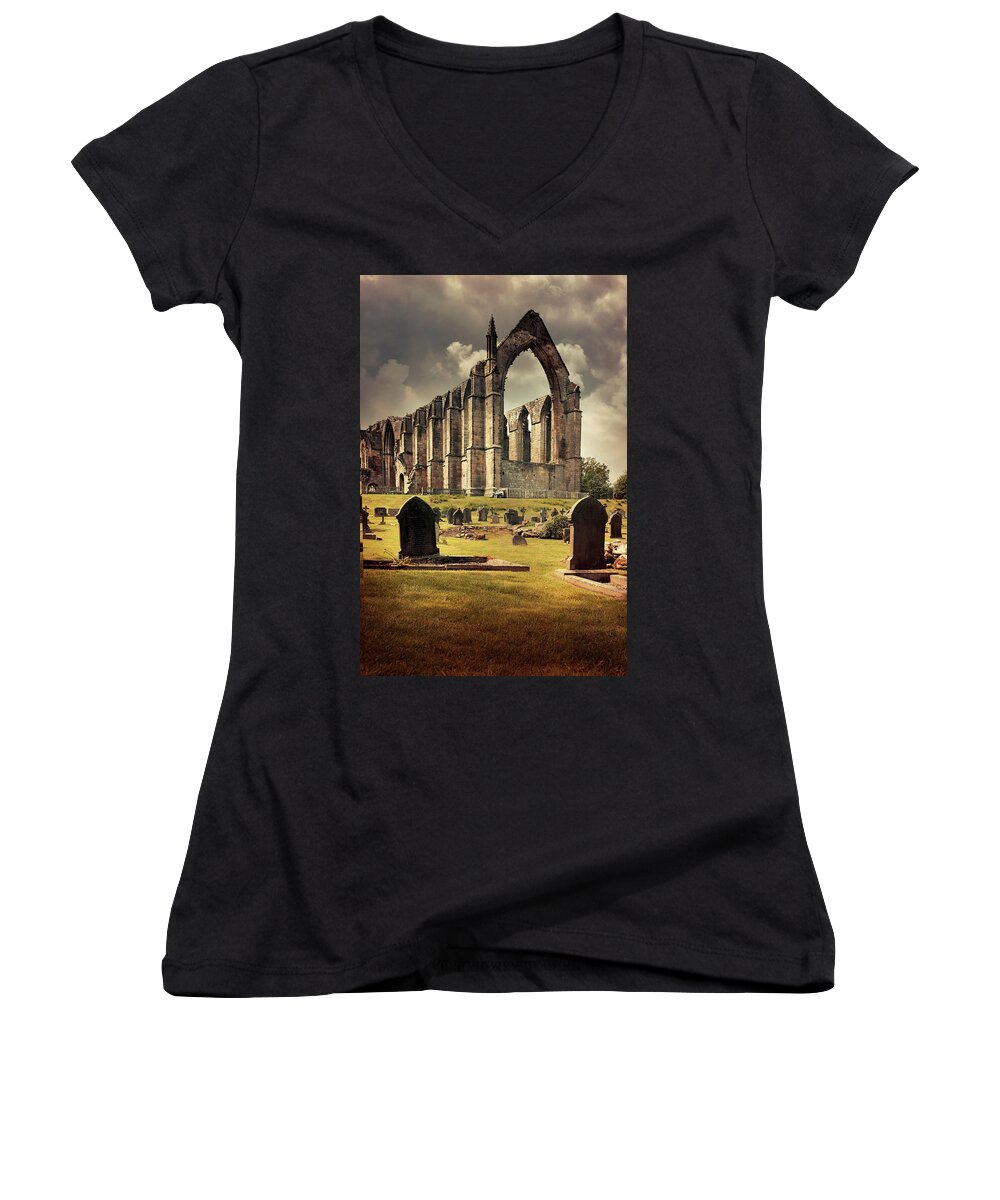 Building Women's V-Neck featuring the photograph Bolton Abbey in the UK by Jaroslaw Blaminsky
