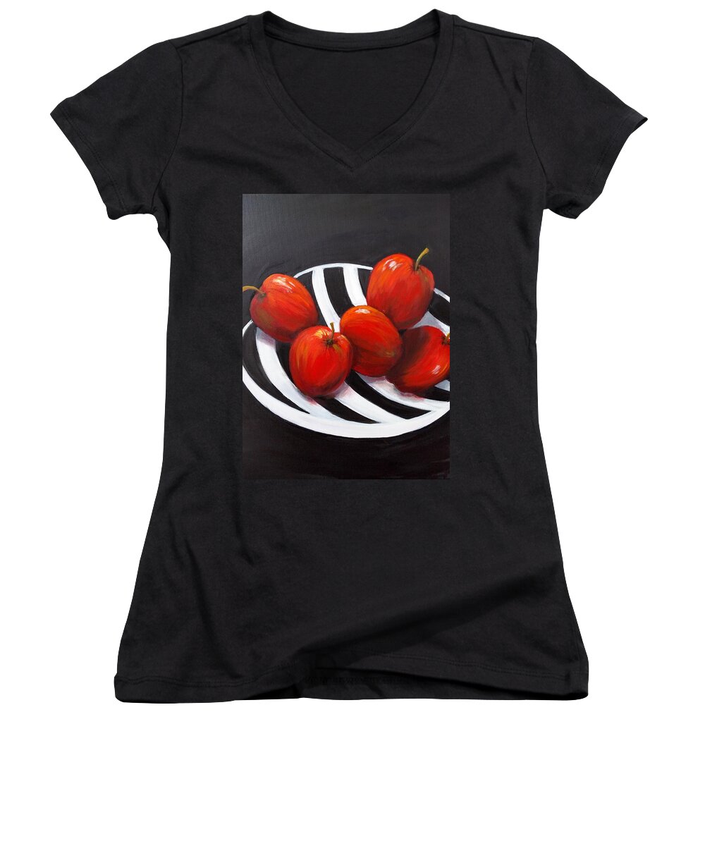 Fruit Women's V-Neck featuring the painting Delicious Apples by Rosie Sherman