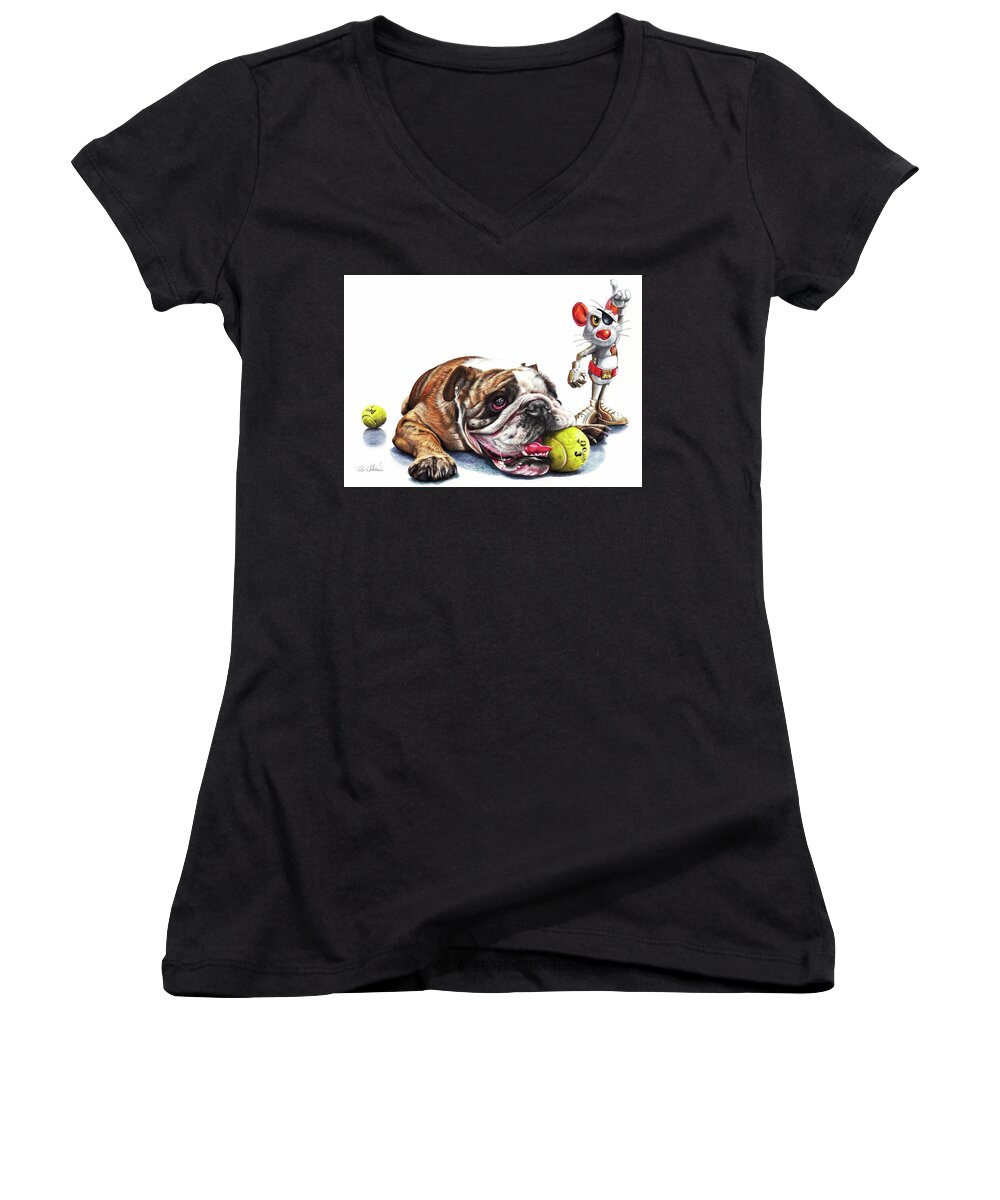 Dog Women's V-Neck featuring the drawing Boy's Toys by Peter Williams
