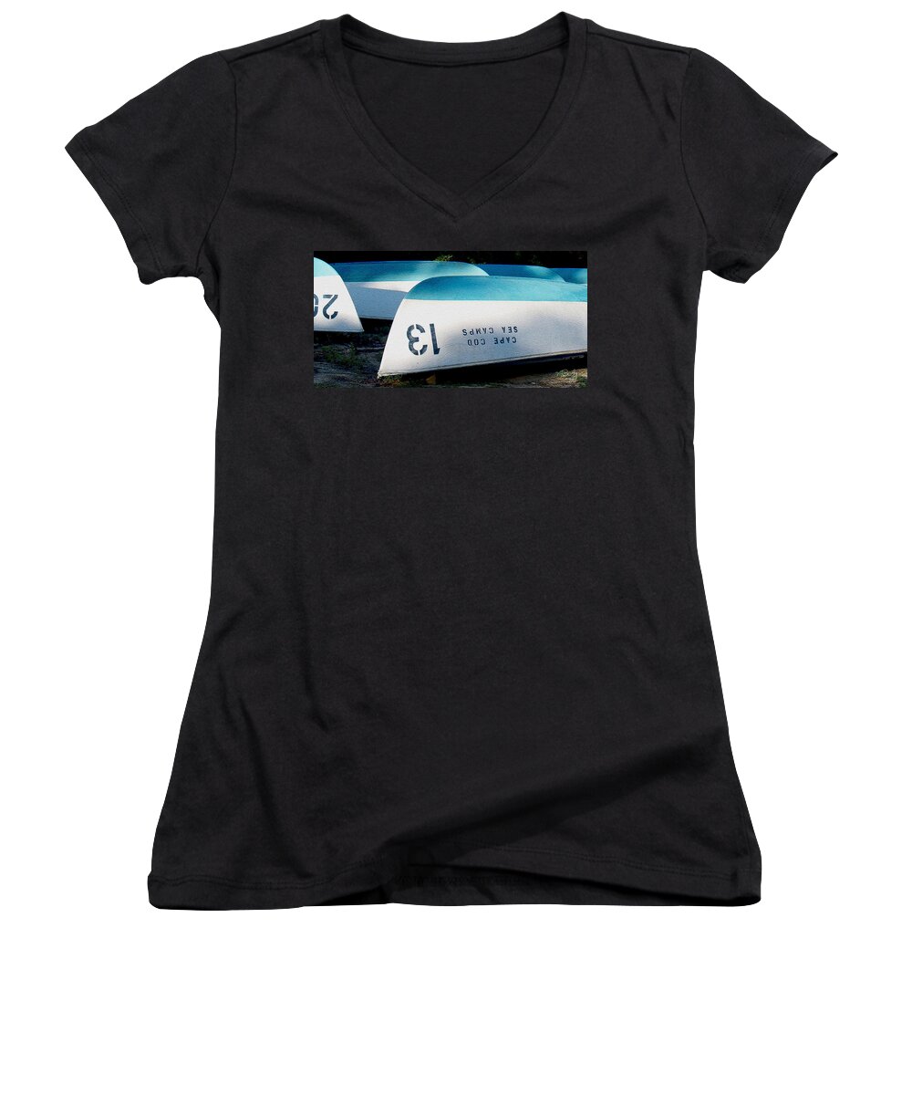 Brewster Women's V-Neck featuring the photograph Brewster MA Boat Bottoms by Paul Gaj