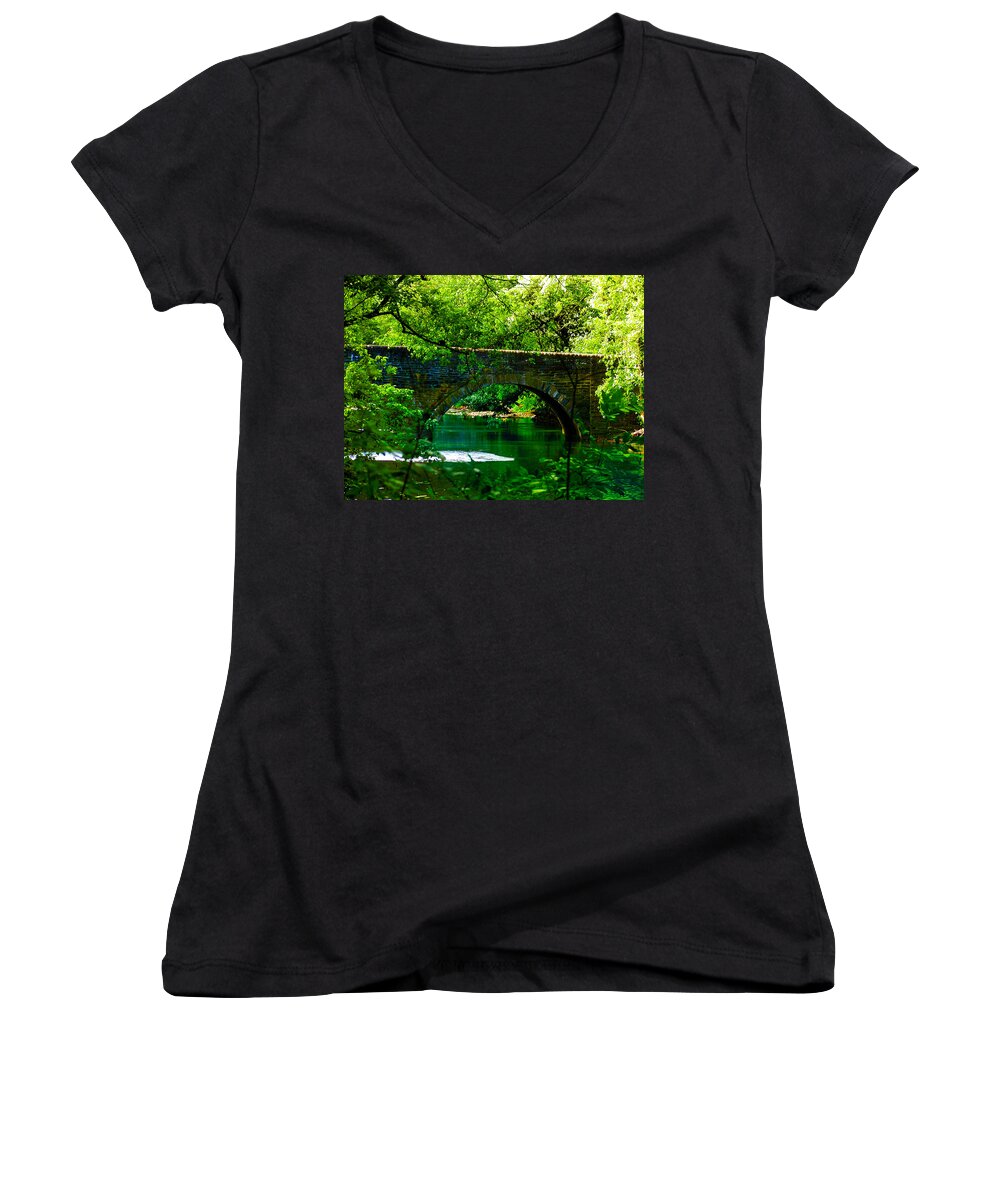 Philadelphia Women's V-Neck featuring the photograph Bridge Over the Wissahickon by Bill Cannon