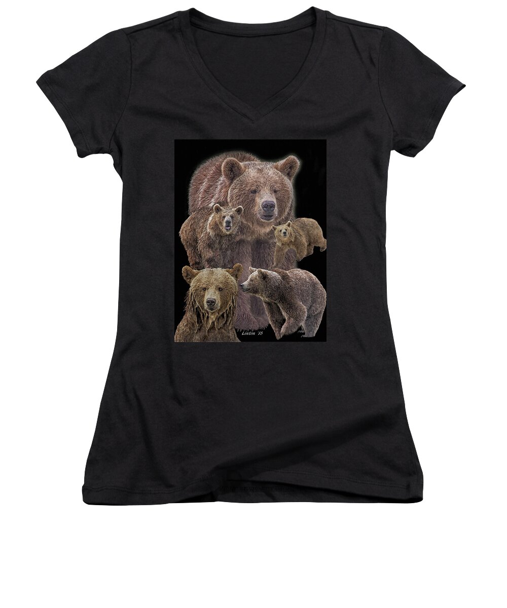 Brown Bears Women's V-Neck featuring the digital art Brown Bears 8 by Larry Linton