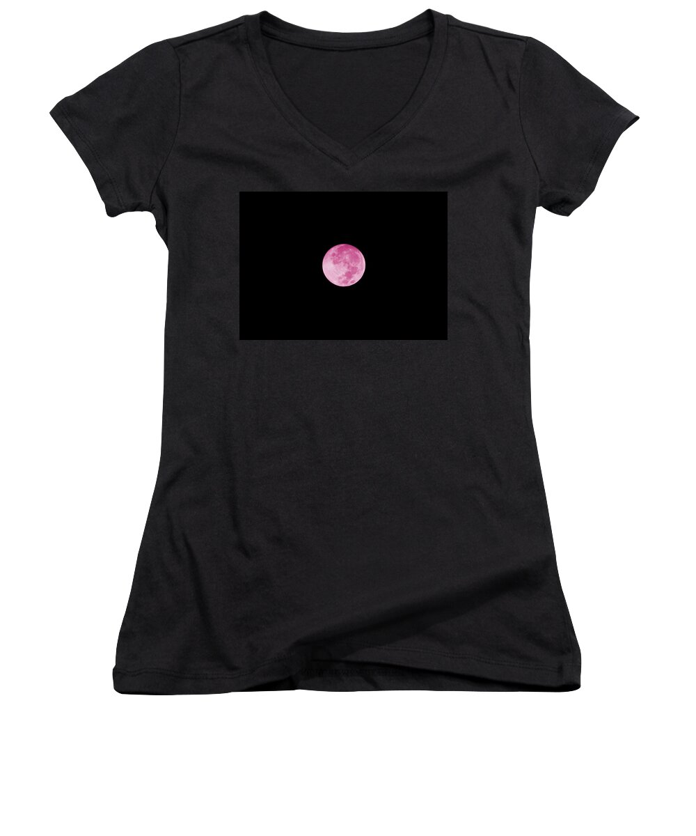 Digital Art Women's V-Neck featuring the digital art Bubblegum Moon by Colleen Cornelius