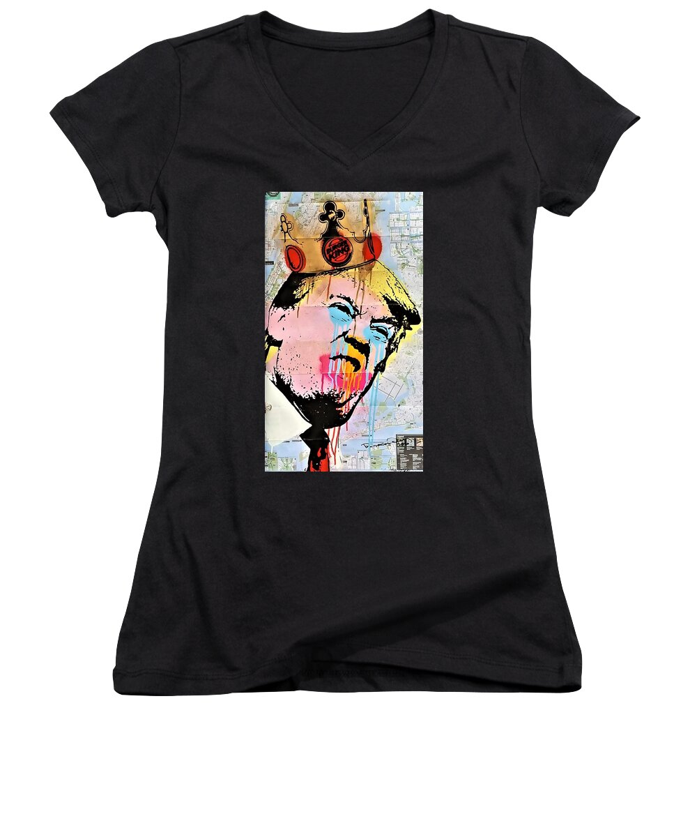 Abstract Art Women's V-Neck featuring the photograph Burger King Trump by Rob Hans