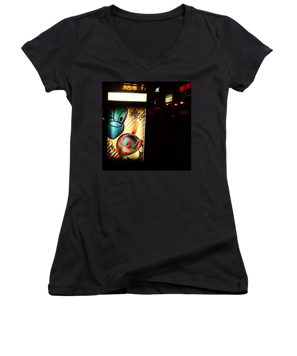 Nyc Women's V-Neck featuring the photograph Bus Stop #streetart #nyc #eastvillage by Allan Piper