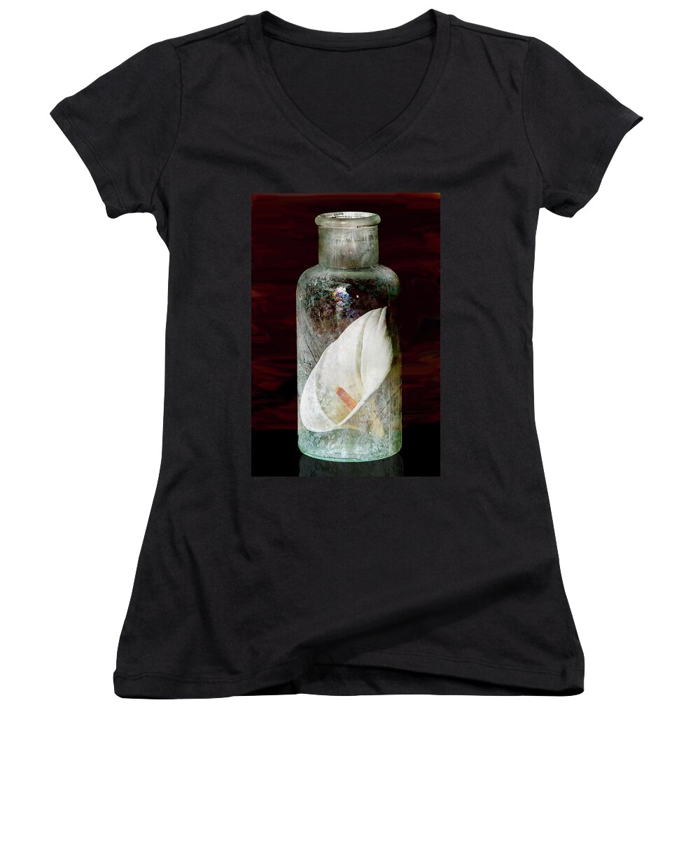 Still Life Women's V-Neck featuring the photograph Calla Lily In A Bottle by Phyllis Denton