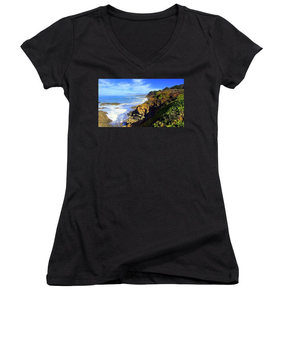 Ocean Women's V-Neck featuring the photograph Cambria By The Sea by J R Yates