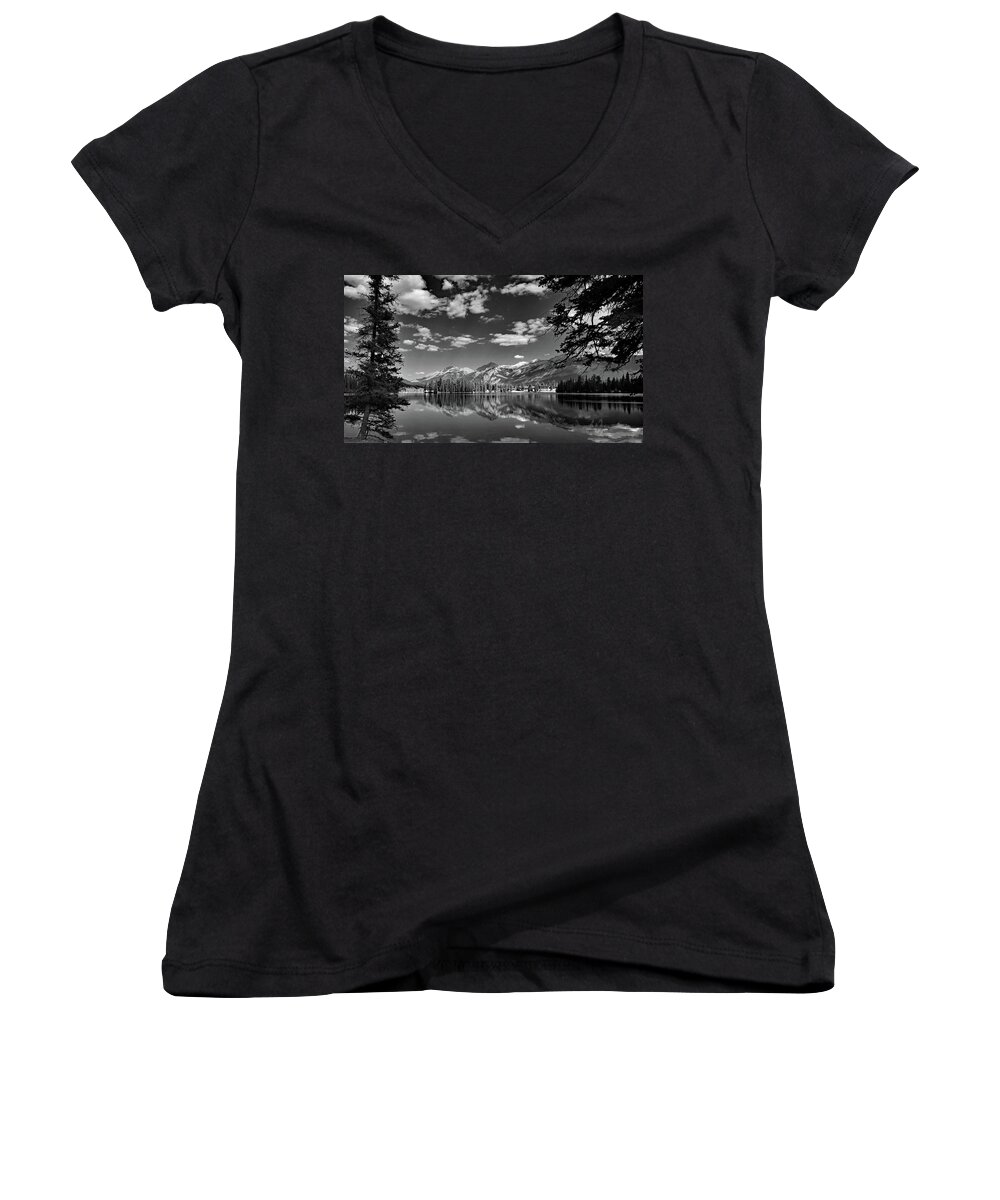 Canadian Rockies Women's V-Neck featuring the photograph Canadian Rockies No. 4-2 by Sandy Taylor